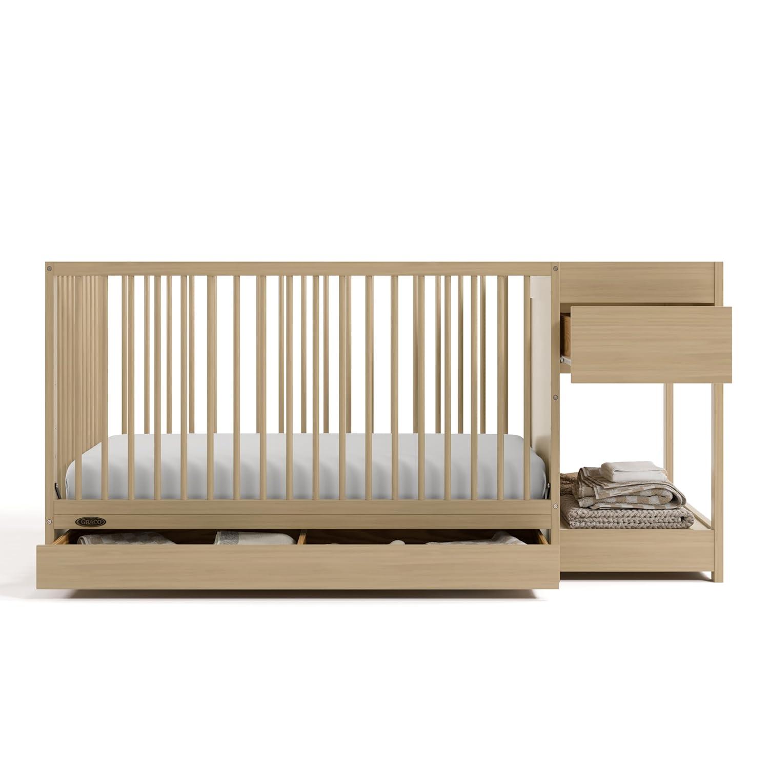 imageGraco Teddi 5in1 Convertible Crib ampamp Changer with Drawer Olive GREENGUARD Gold Certified Baby Crib Crafted from Wood Converts to Toddler Bed Daybed and FullSize BedDriftwood