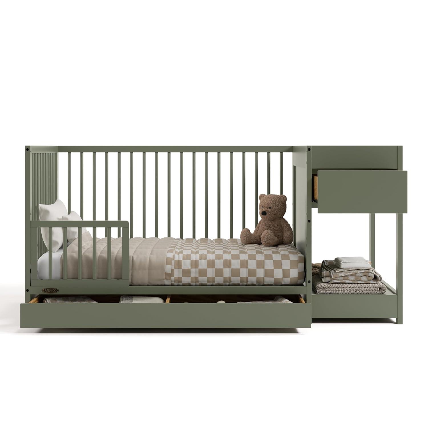 imageGraco Teddi 5in1 Convertible Crib ampamp Changer with Drawer Olive GREENGUARD Gold Certified Baby Crib Crafted from Wood Converts to Toddler Bed Daybed and FullSize BedOlive