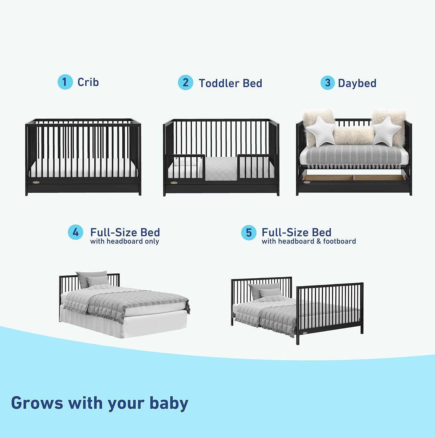 imageGraco Teddi 5in1 Convertible Crib ampamp Changer with Drawer Olive GREENGUARD Gold Certified Baby Crib Crafted from Wood Converts to Toddler Bed Daybed and FullSize BedBlack