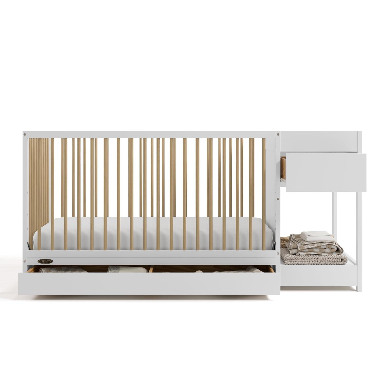 imageGraco Teddi 5in1 Convertible Crib ampamp Changer with Drawer Olive GREENGUARD Gold Certified Baby Crib Crafted from Wood Converts to Toddler Bed Daybed and FullSize BedWhiteDriftwood