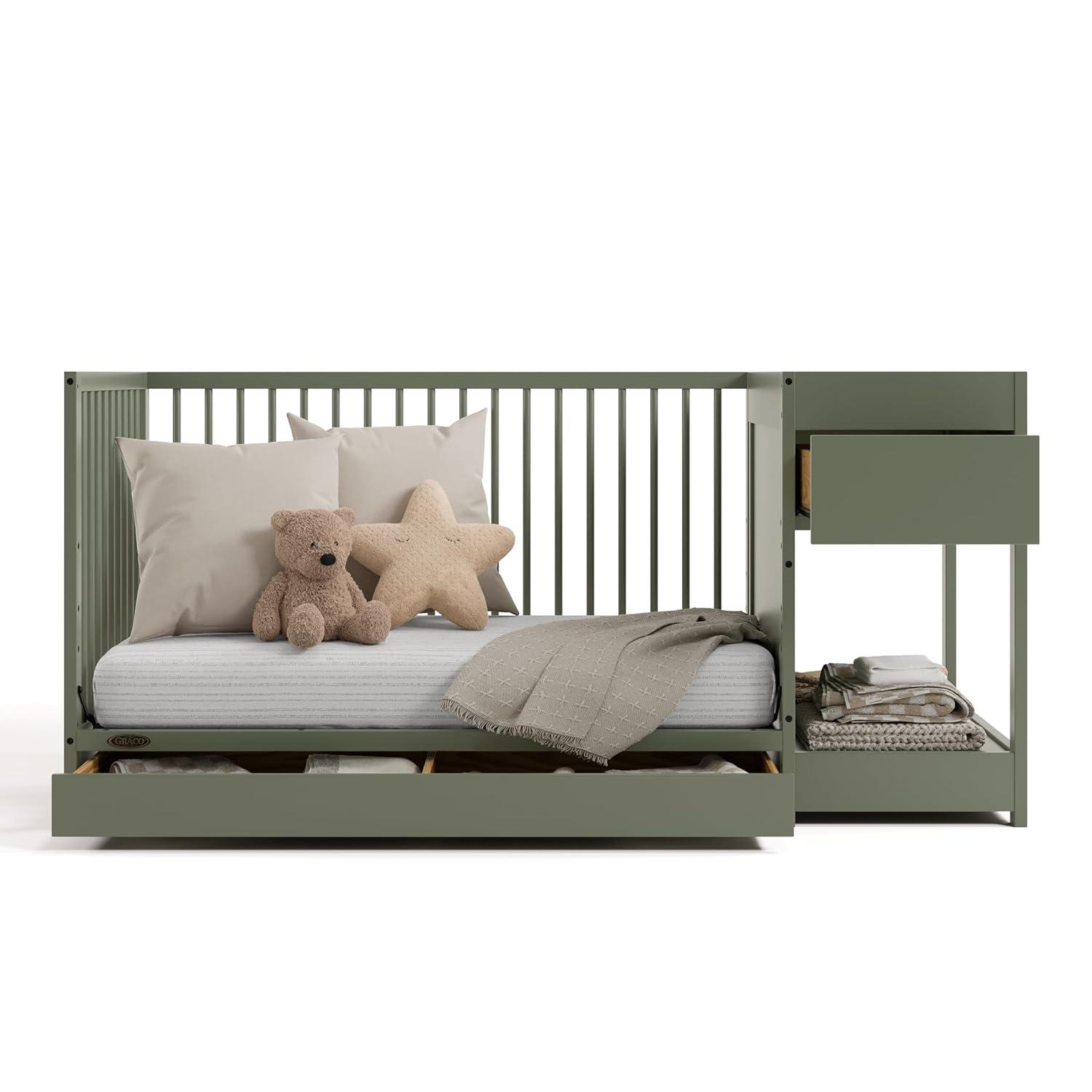 imageGraco Teddi 5in1 Convertible Crib ampamp Changer with Drawer Olive GREENGUARD Gold Certified Baby Crib Crafted from Wood Converts to Toddler Bed Daybed and FullSize BedOlive