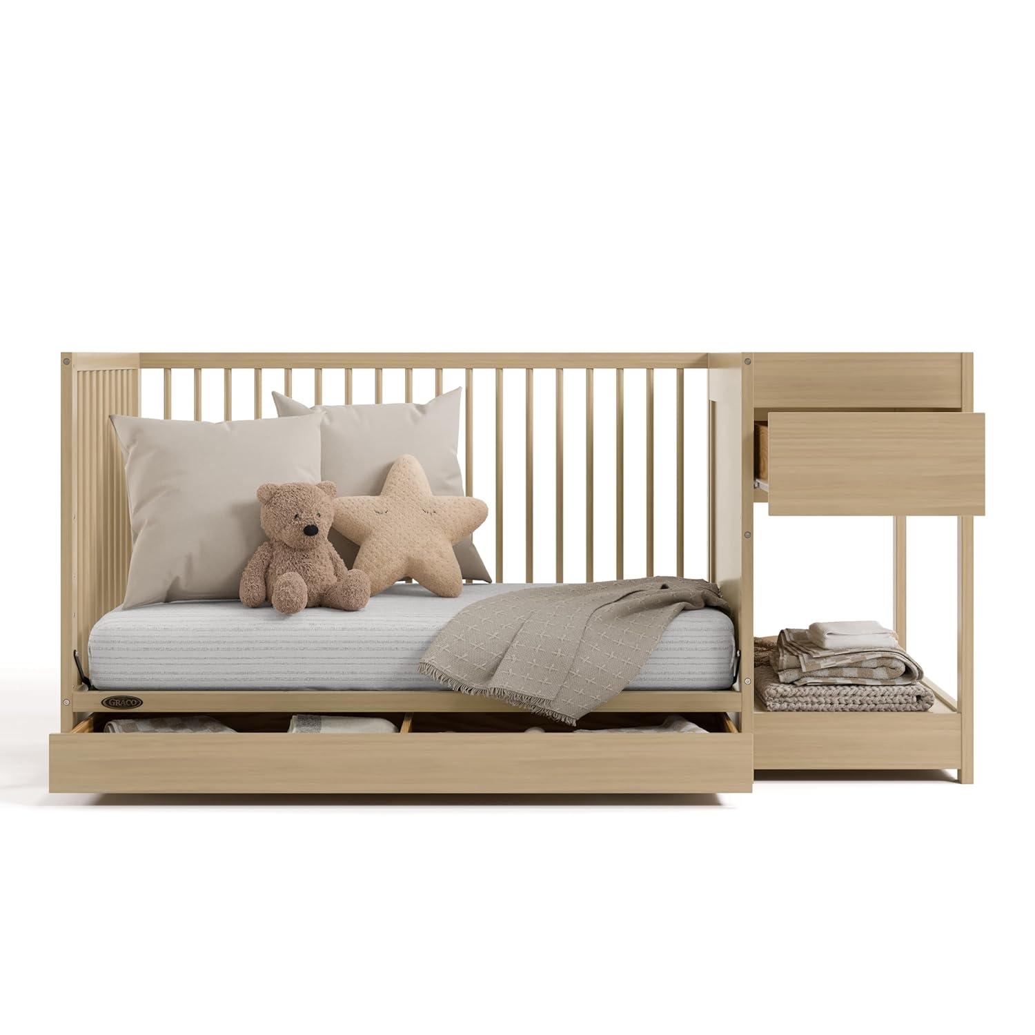 imageGraco Teddi 5in1 Convertible Crib ampamp Changer with Drawer Olive GREENGUARD Gold Certified Baby Crib Crafted from Wood Converts to Toddler Bed Daybed and FullSize BedDriftwood