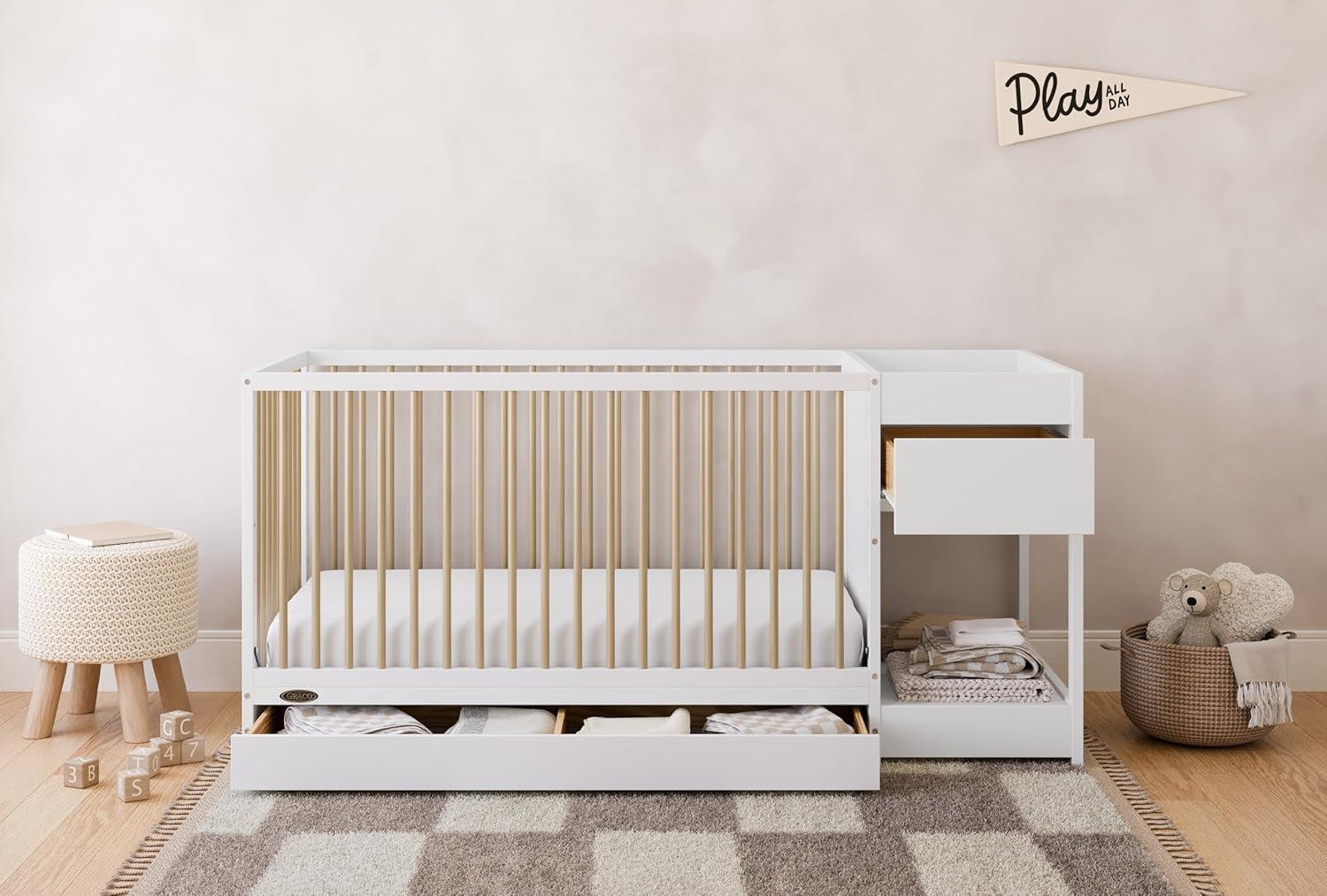 imageGraco Teddi 5in1 Convertible Crib ampamp Changer with Drawer Olive GREENGUARD Gold Certified Baby Crib Crafted from Wood Converts to Toddler Bed Daybed and FullSize BedWhiteDriftwood