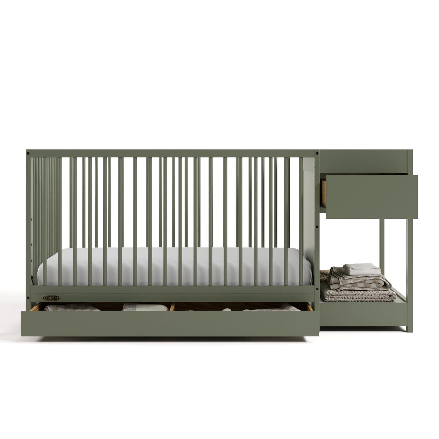 imageGraco Teddi 5in1 Convertible Crib ampamp Changer with Drawer Olive GREENGUARD Gold Certified Baby Crib Crafted from Wood Converts to Toddler Bed Daybed and FullSize BedOlive