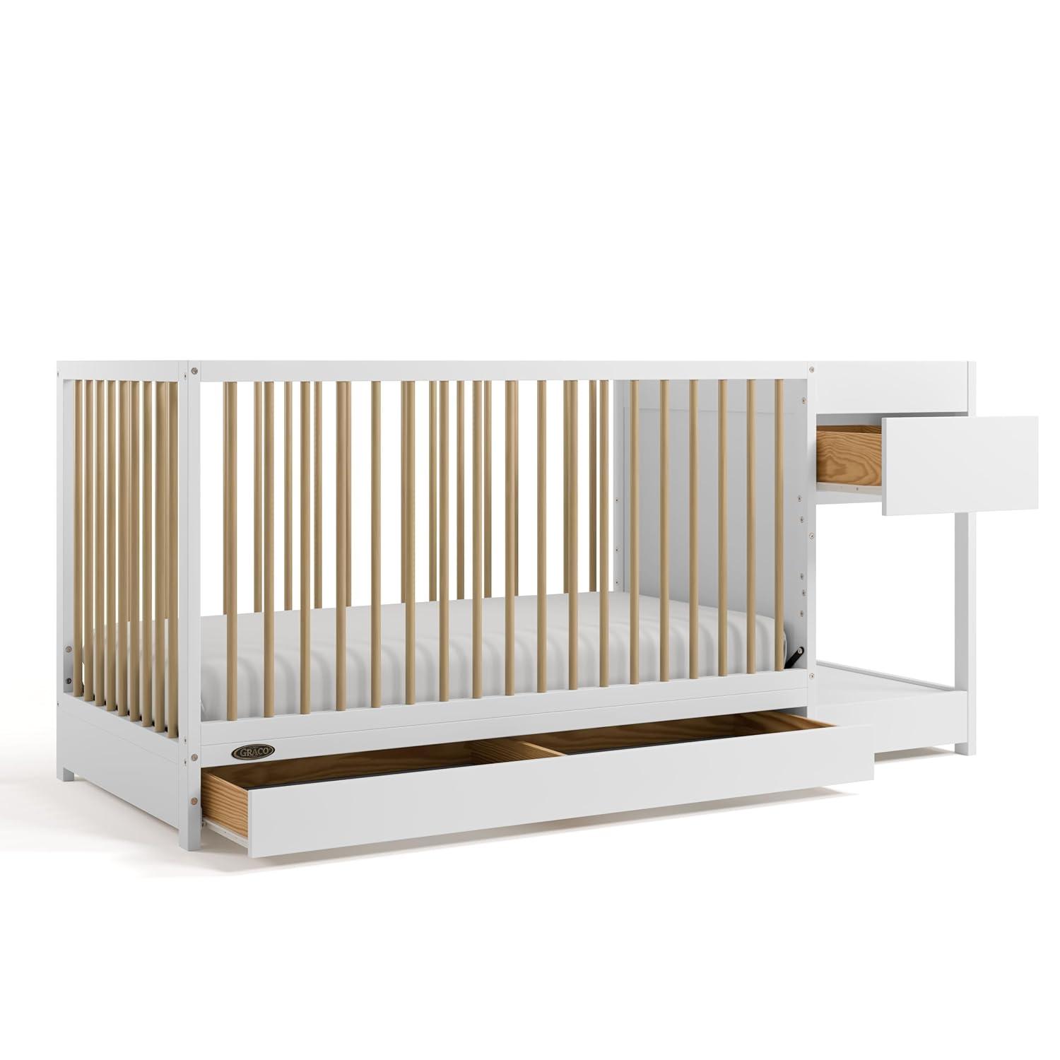 imageGraco Teddi 5in1 Convertible Crib ampamp Changer with Drawer Olive GREENGUARD Gold Certified Baby Crib Crafted from Wood Converts to Toddler Bed Daybed and FullSize BedWhiteDriftwood
