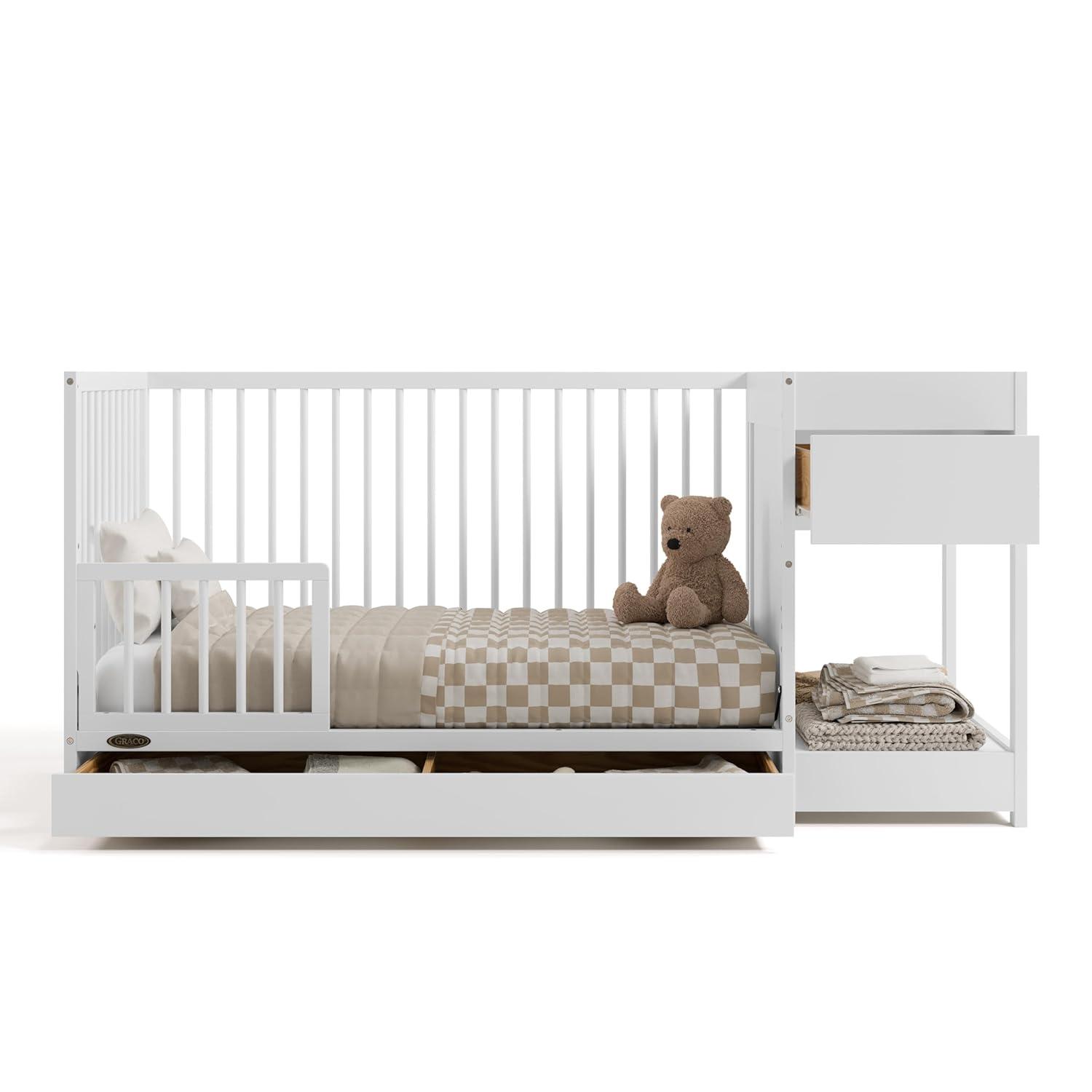 imageGraco Teddi 5in1 Convertible Crib ampamp Changer with Drawer Olive GREENGUARD Gold Certified Baby Crib Crafted from Wood Converts to Toddler Bed Daybed and FullSize BedWhite