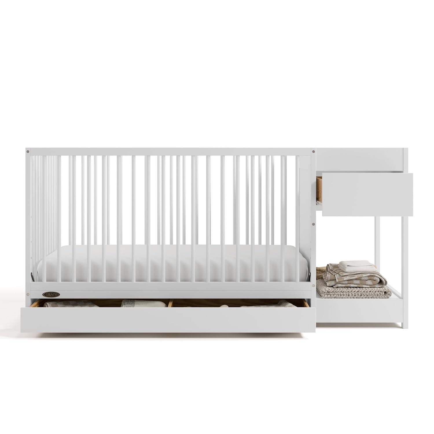 imageGraco Teddi 5in1 Convertible Crib ampamp Changer with Drawer Olive GREENGUARD Gold Certified Baby Crib Crafted from Wood Converts to Toddler Bed Daybed and FullSize BedWhite
