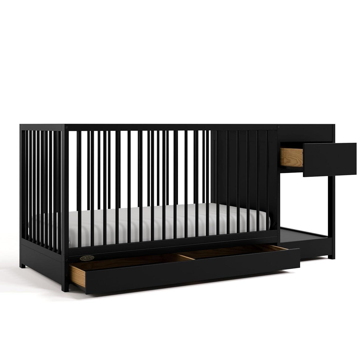imageGraco Teddi 5in1 Convertible Crib ampamp Changer with Drawer Olive GREENGUARD Gold Certified Baby Crib Crafted from Wood Converts to Toddler Bed Daybed and FullSize BedBlack