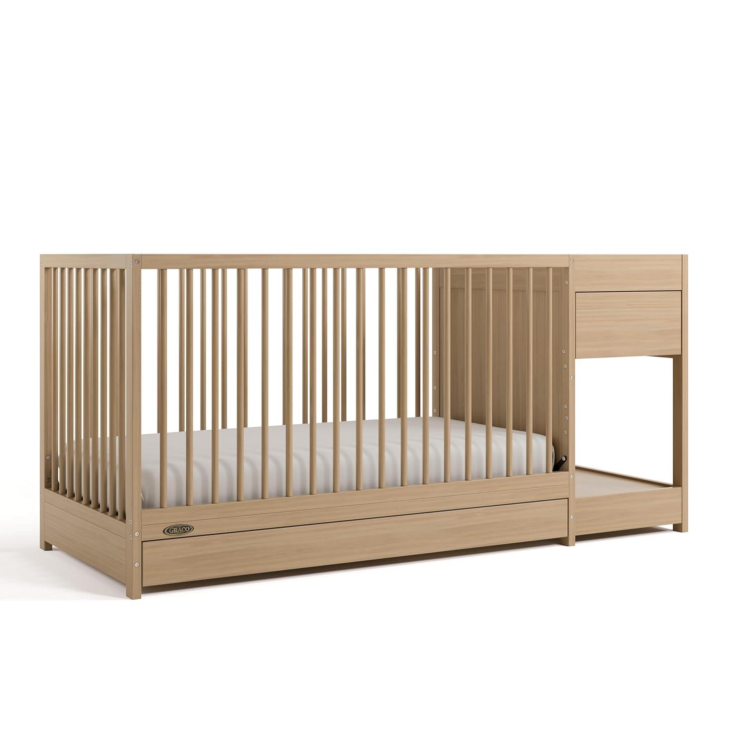 imageGraco Teddi 5in1 Convertible Crib ampamp Changer with Drawer Olive GREENGUARD Gold Certified Baby Crib Crafted from Wood Converts to Toddler Bed Daybed and FullSize BedDriftwood