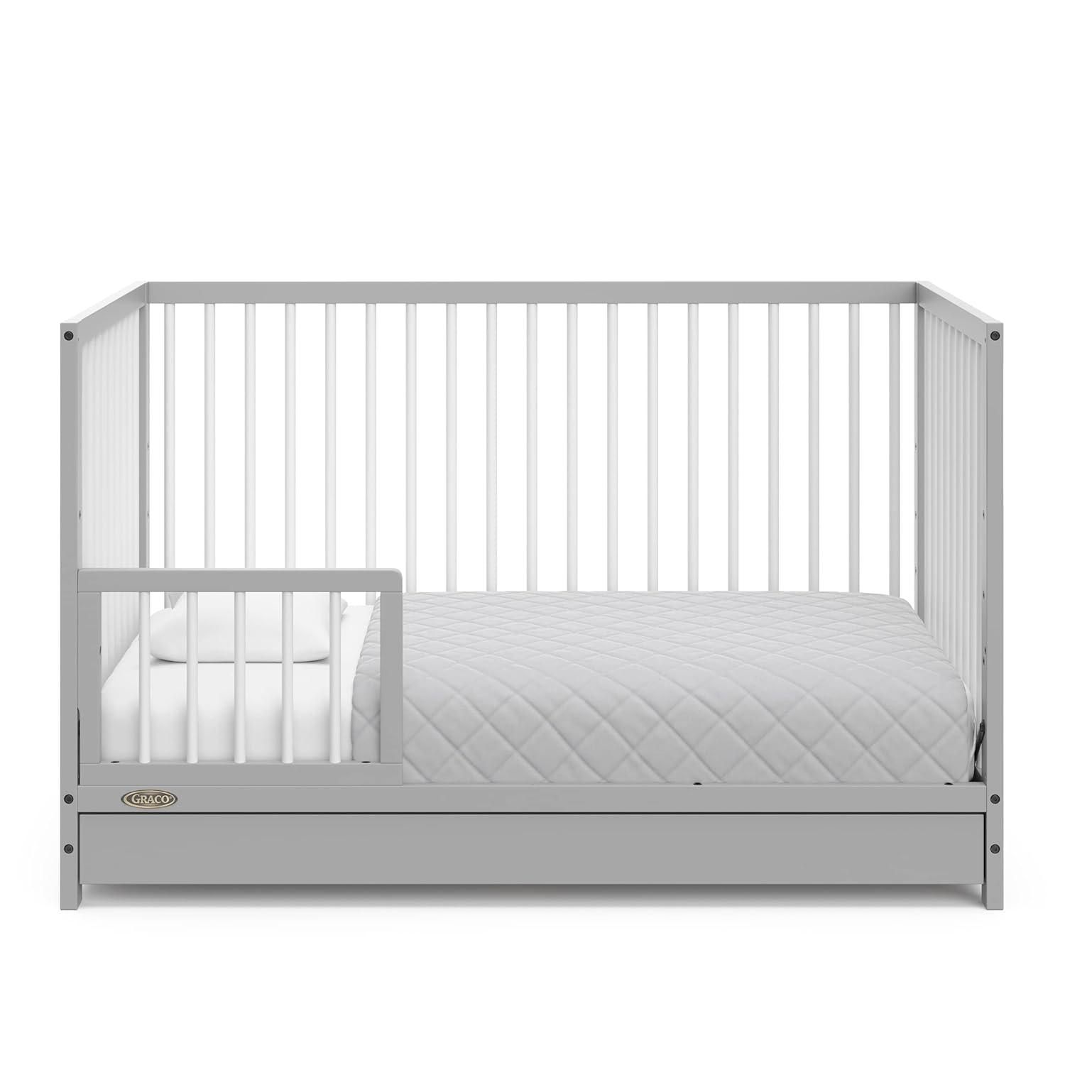 imageGraco Teddi 5in1 Convertible Crib ampamp Changer with Drawer Olive GREENGUARD Gold Certified Baby Crib Crafted from Wood Converts to Toddler Bed Daybed and FullSize BedPebble GrayWhite