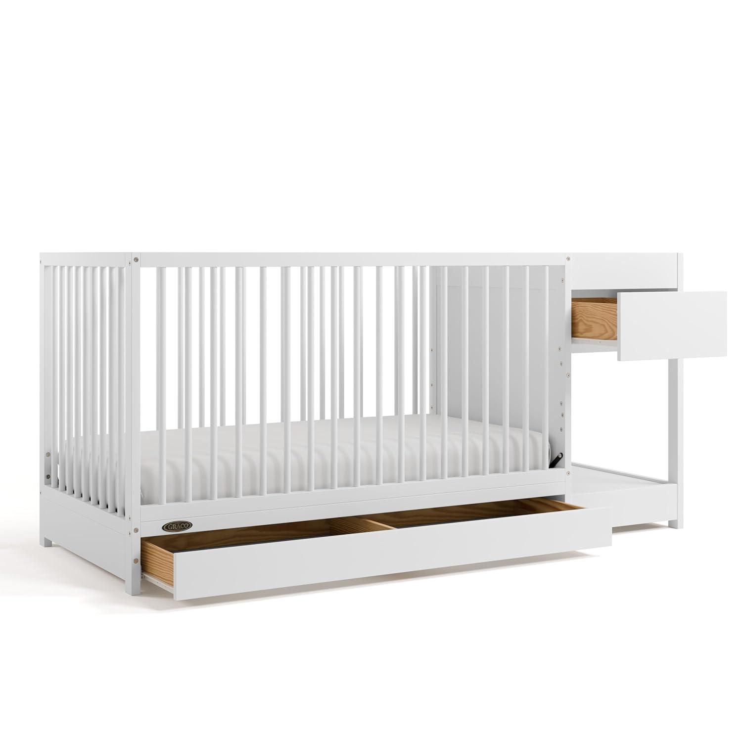 imageGraco Teddi 5in1 Convertible Crib ampamp Changer with Drawer Olive GREENGUARD Gold Certified Baby Crib Crafted from Wood Converts to Toddler Bed Daybed and FullSize BedWhite