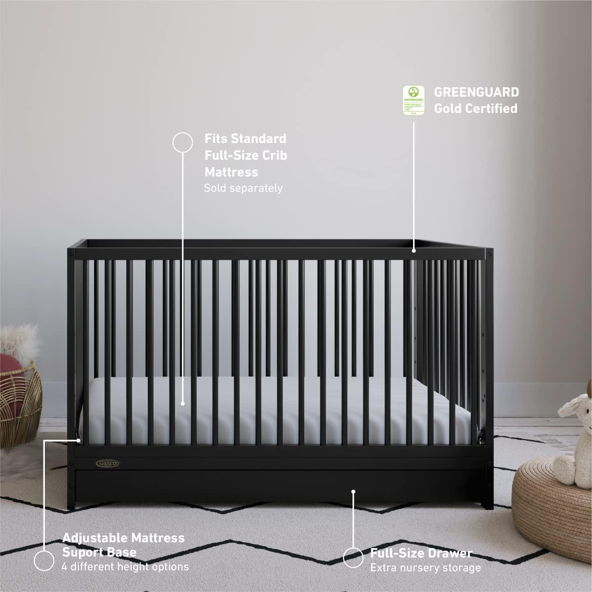 imageGraco Teddi 5in1 Convertible Crib ampamp Changer with Drawer Olive GREENGUARD Gold Certified Baby Crib Crafted from Wood Converts to Toddler Bed Daybed and FullSize BedBlack