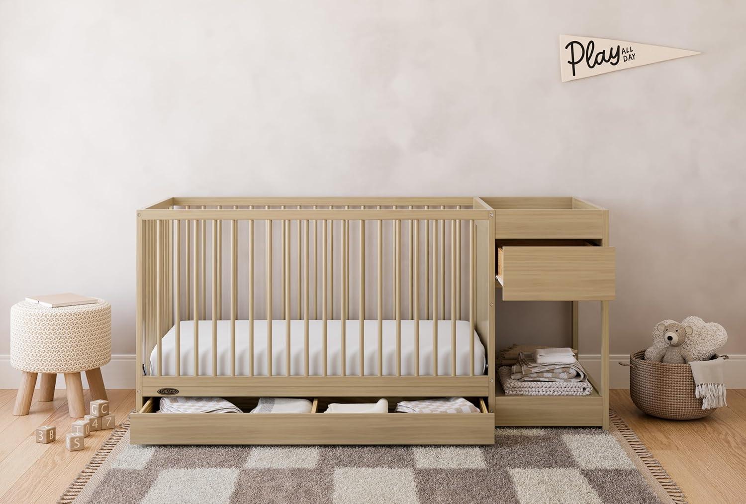 imageGraco Teddi 5in1 Convertible Crib ampamp Changer with Drawer Olive GREENGUARD Gold Certified Baby Crib Crafted from Wood Converts to Toddler Bed Daybed and FullSize BedDriftwood