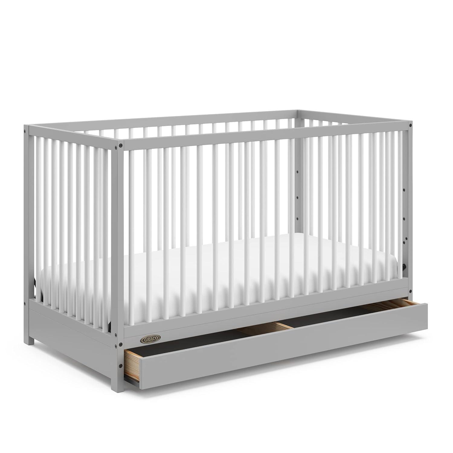 imageGraco Teddi 5in1 Convertible Crib ampamp Changer with Drawer Olive GREENGUARD Gold Certified Baby Crib Crafted from Wood Converts to Toddler Bed Daybed and FullSize BedPebble GrayWhite