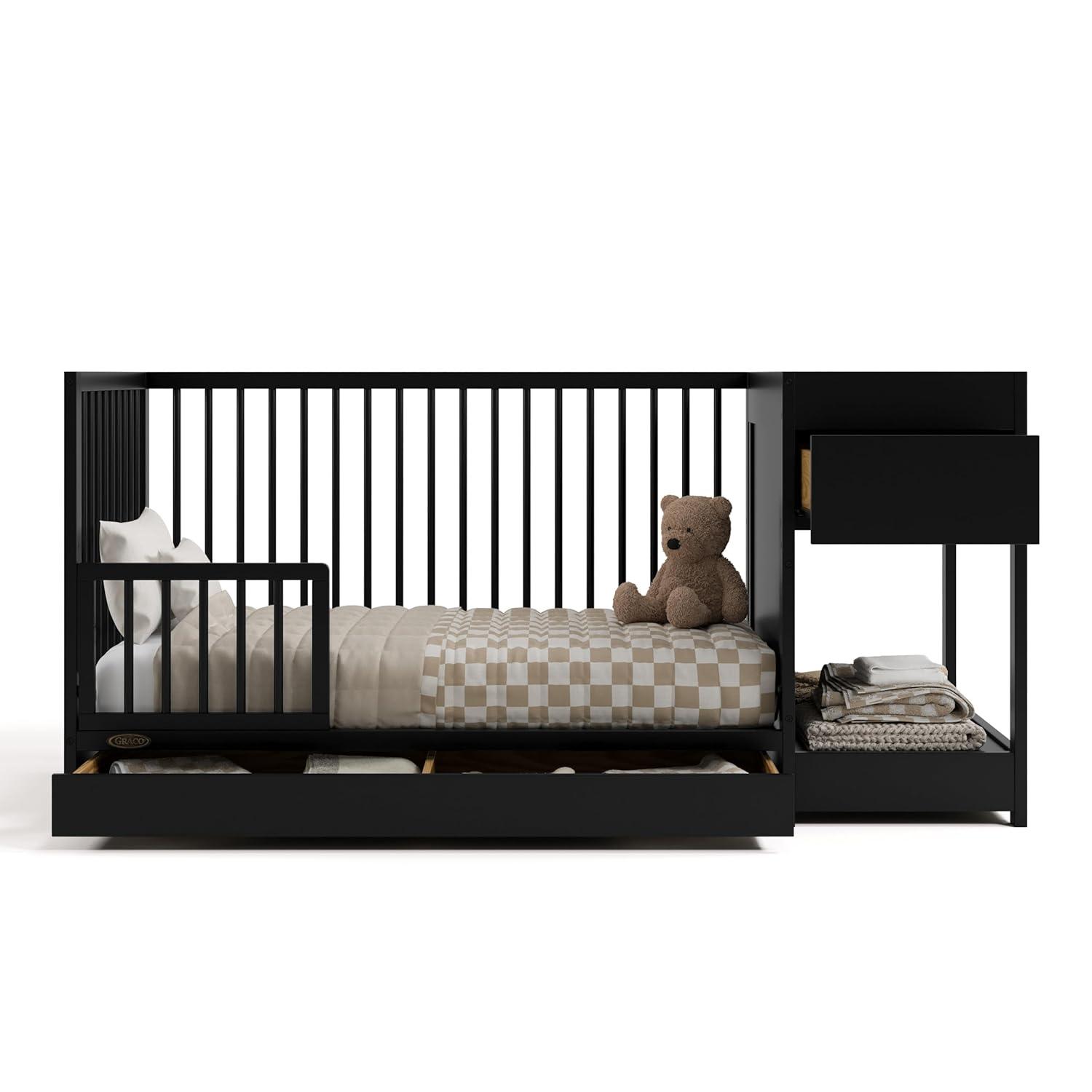 imageGraco Teddi 5in1 Convertible Crib ampamp Changer with Drawer Olive GREENGUARD Gold Certified Baby Crib Crafted from Wood Converts to Toddler Bed Daybed and FullSize BedBlack