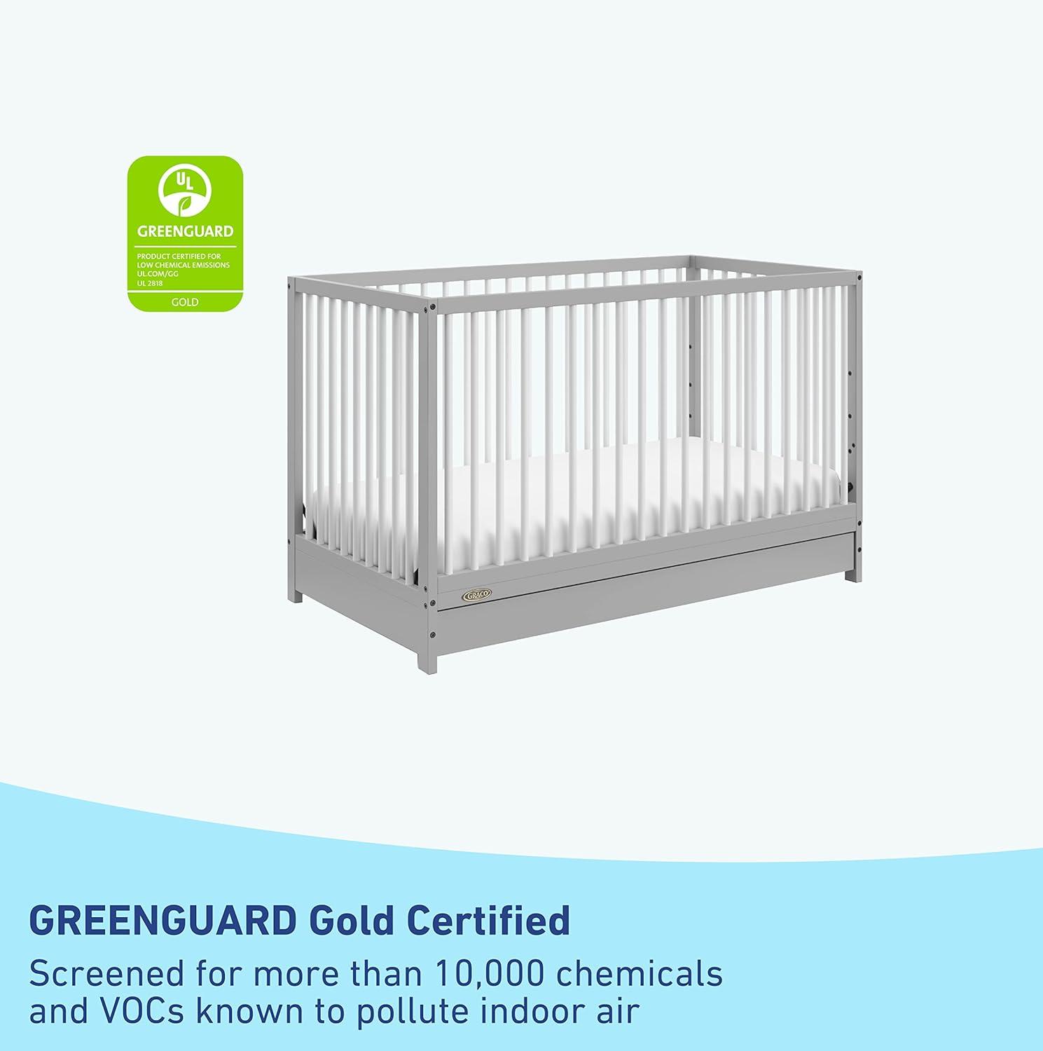 imageGraco Teddi 5in1 Convertible Crib ampamp Changer with Drawer Olive GREENGUARD Gold Certified Baby Crib Crafted from Wood Converts to Toddler Bed Daybed and FullSize BedPebble GrayWhite