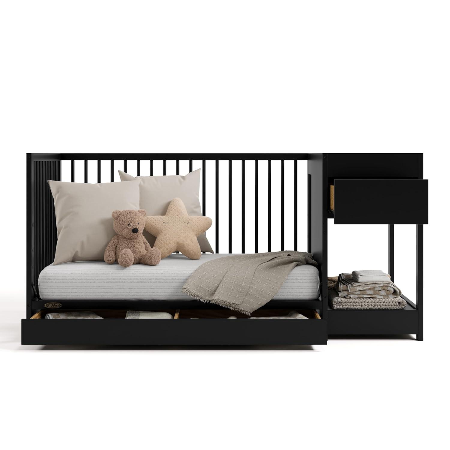 imageGraco Teddi 5in1 Convertible Crib ampamp Changer with Drawer Olive GREENGUARD Gold Certified Baby Crib Crafted from Wood Converts to Toddler Bed Daybed and FullSize BedBlack