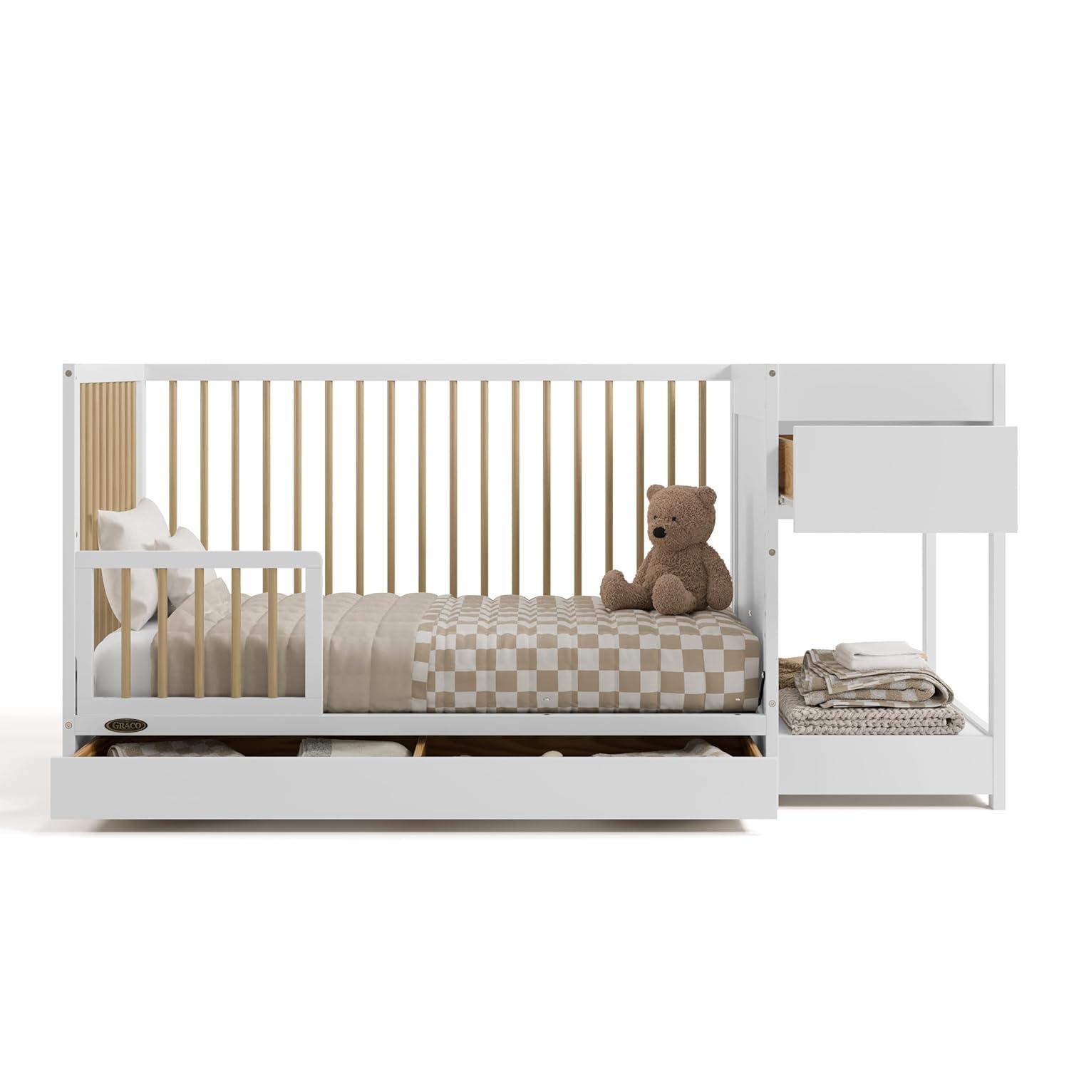 imageGraco Teddi 5in1 Convertible Crib ampamp Changer with Drawer Olive GREENGUARD Gold Certified Baby Crib Crafted from Wood Converts to Toddler Bed Daybed and FullSize BedWhiteDriftwood