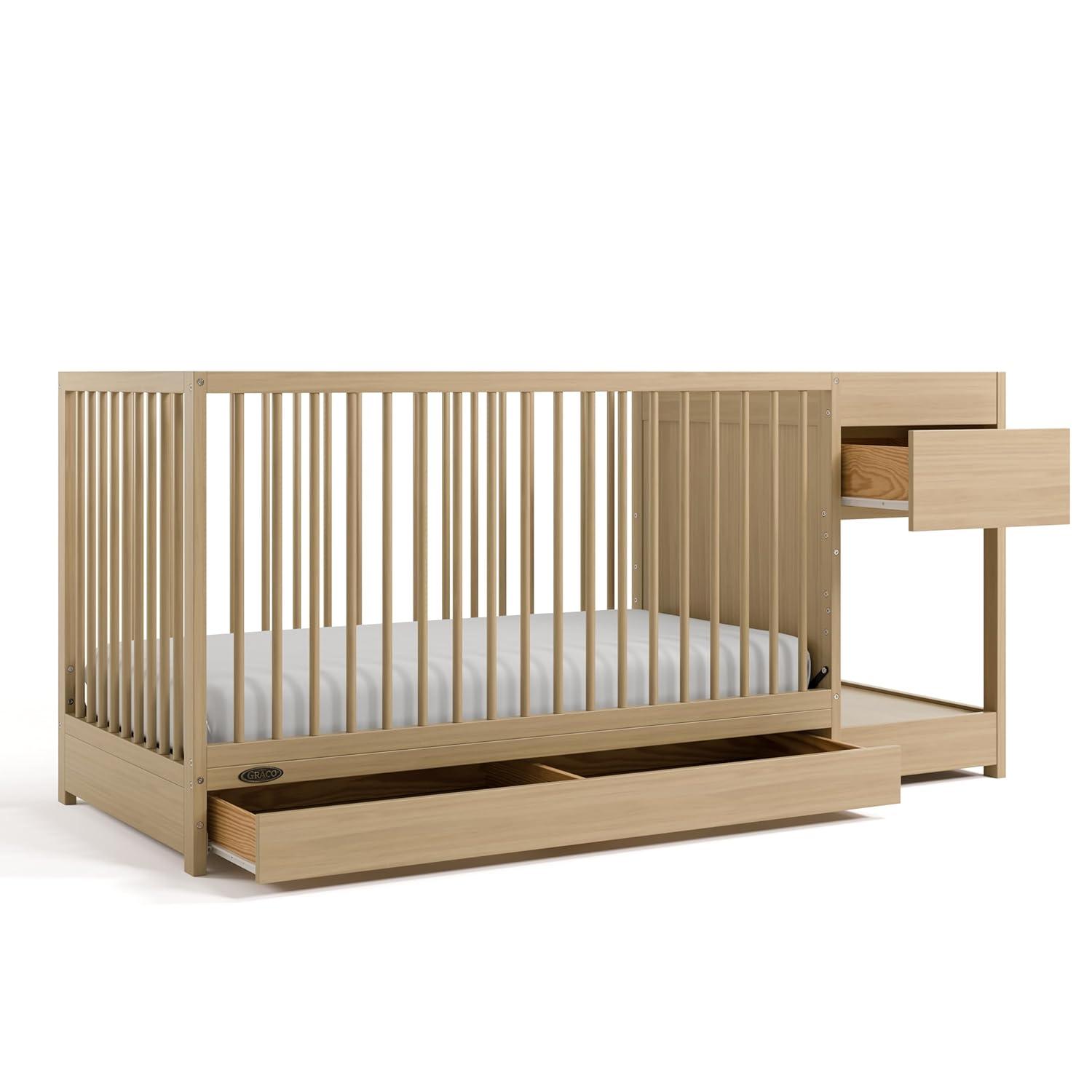 imageGraco Teddi 5in1 Convertible Crib ampamp Changer with Drawer Olive GREENGUARD Gold Certified Baby Crib Crafted from Wood Converts to Toddler Bed Daybed and FullSize BedDriftwood