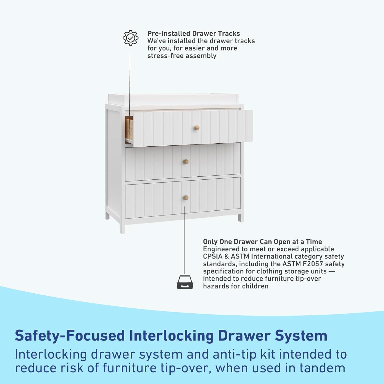 imageGraco Teddi 6 Drawer Double Dresser Olive GREENGUARD Gold Certified Interlocking Drawer System PreInstalled Drawer Tracks Includes Two Sets of Knobs for PersonalizationWhite