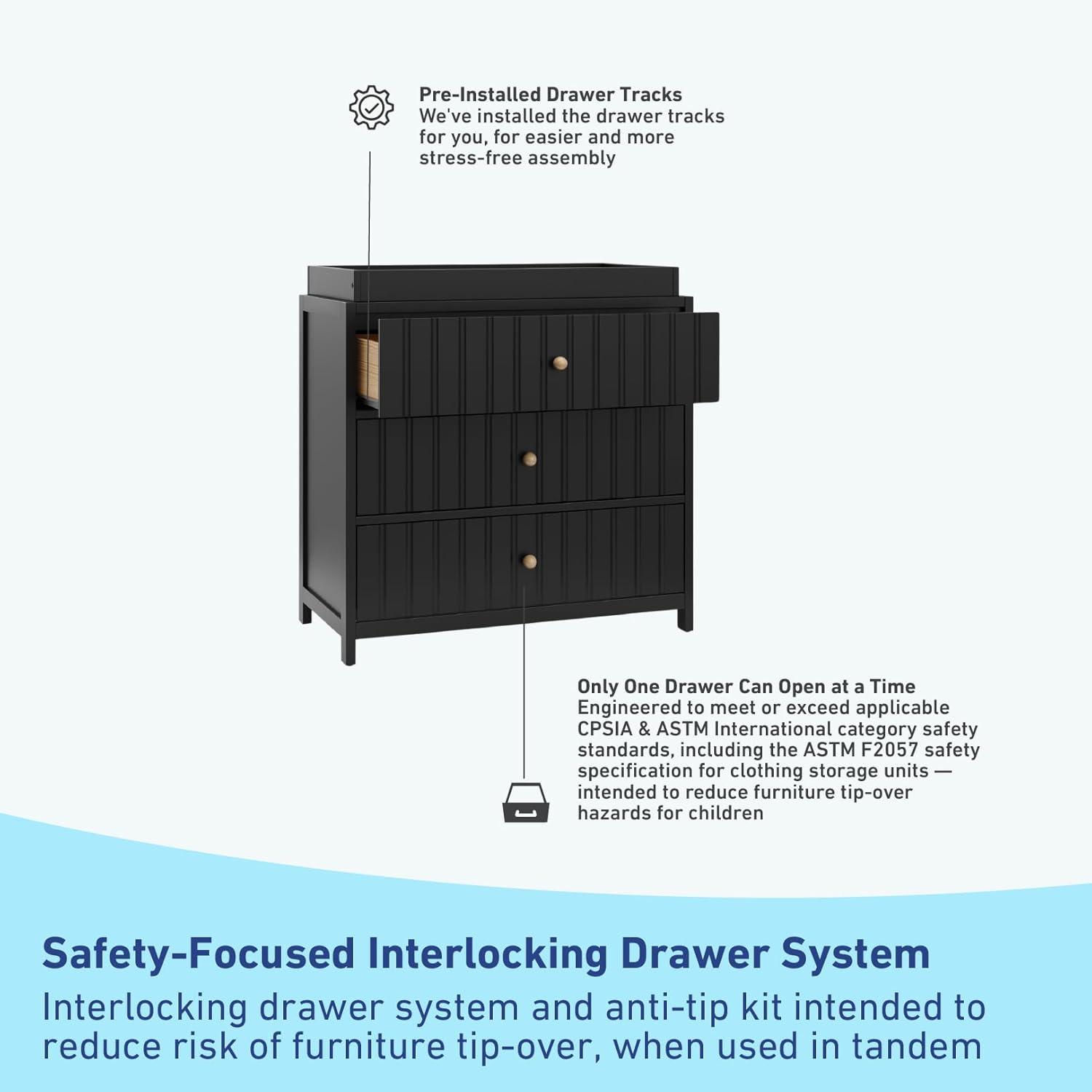 imageGraco Teddi 6 Drawer Double Dresser Olive GREENGUARD Gold Certified Interlocking Drawer System PreInstalled Drawer Tracks Includes Two Sets of Knobs for PersonalizationBlack