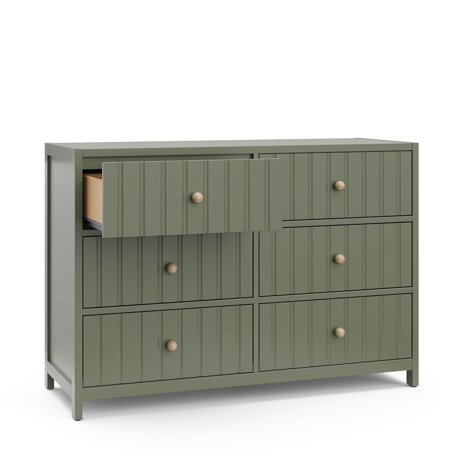 imageGraco Teddi 6 Drawer Double Dresser Olive GREENGUARD Gold Certified Interlocking Drawer System PreInstalled Drawer Tracks Includes Two Sets of Knobs for PersonalizationOlive