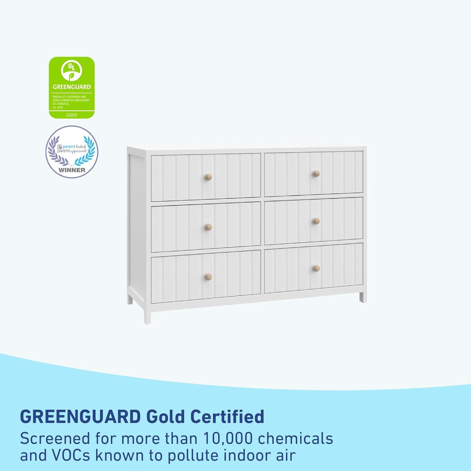 imageGraco Teddi 6 Drawer Double Dresser Olive GREENGUARD Gold Certified Interlocking Drawer System PreInstalled Drawer Tracks Includes Two Sets of Knobs for PersonalizationWhite