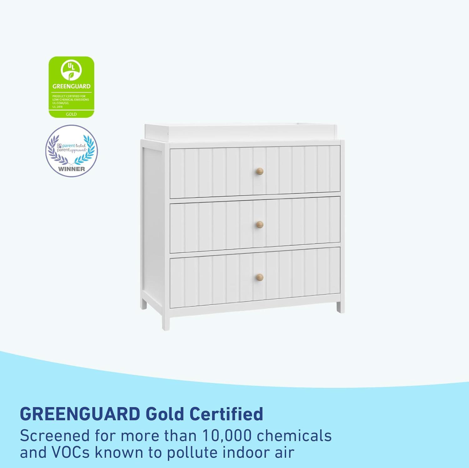 imageGraco Teddi 6 Drawer Double Dresser Olive GREENGUARD Gold Certified Interlocking Drawer System PreInstalled Drawer Tracks Includes Two Sets of Knobs for PersonalizationWhite