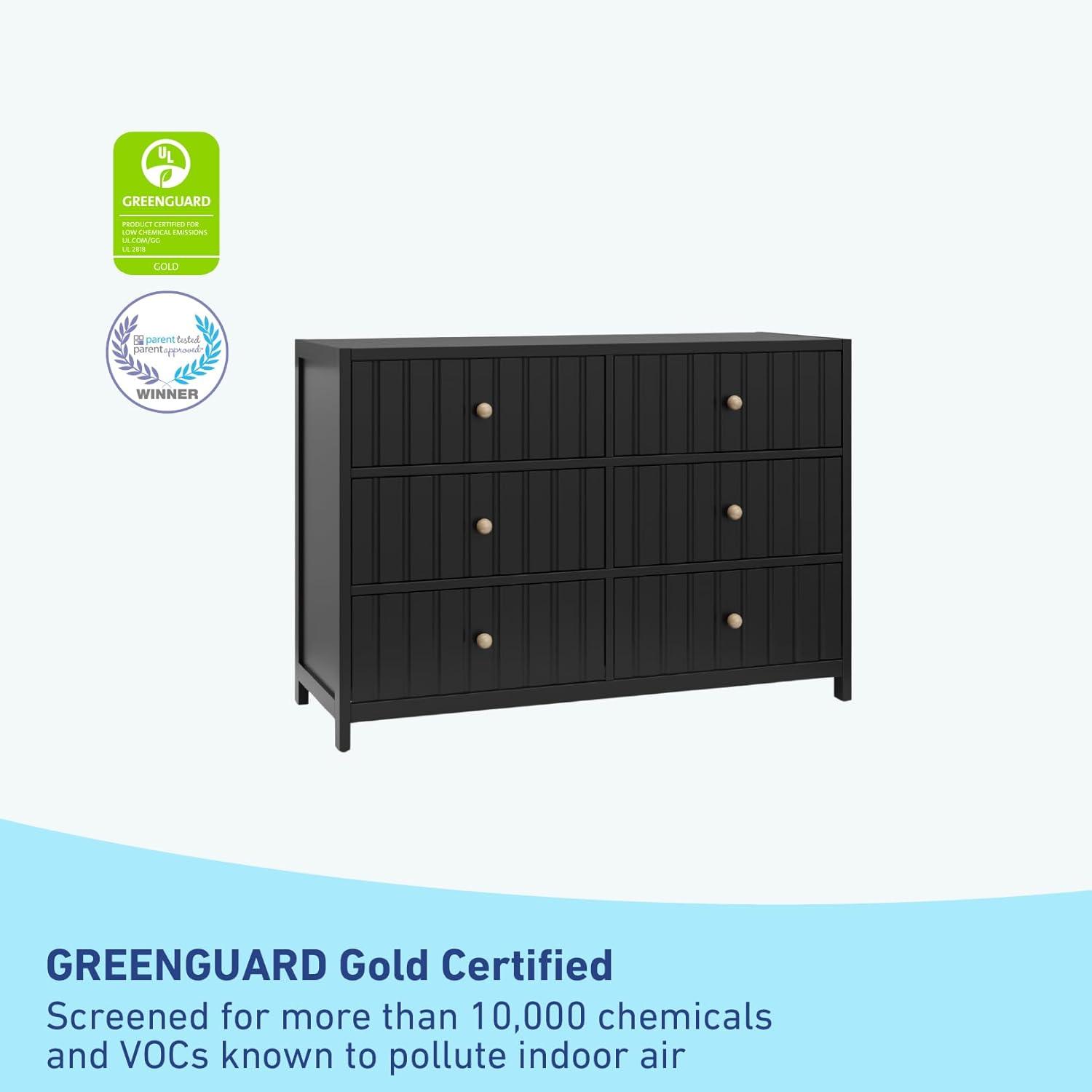 imageGraco Teddi 6 Drawer Double Dresser Olive GREENGUARD Gold Certified Interlocking Drawer System PreInstalled Drawer Tracks Includes Two Sets of Knobs for PersonalizationBlack