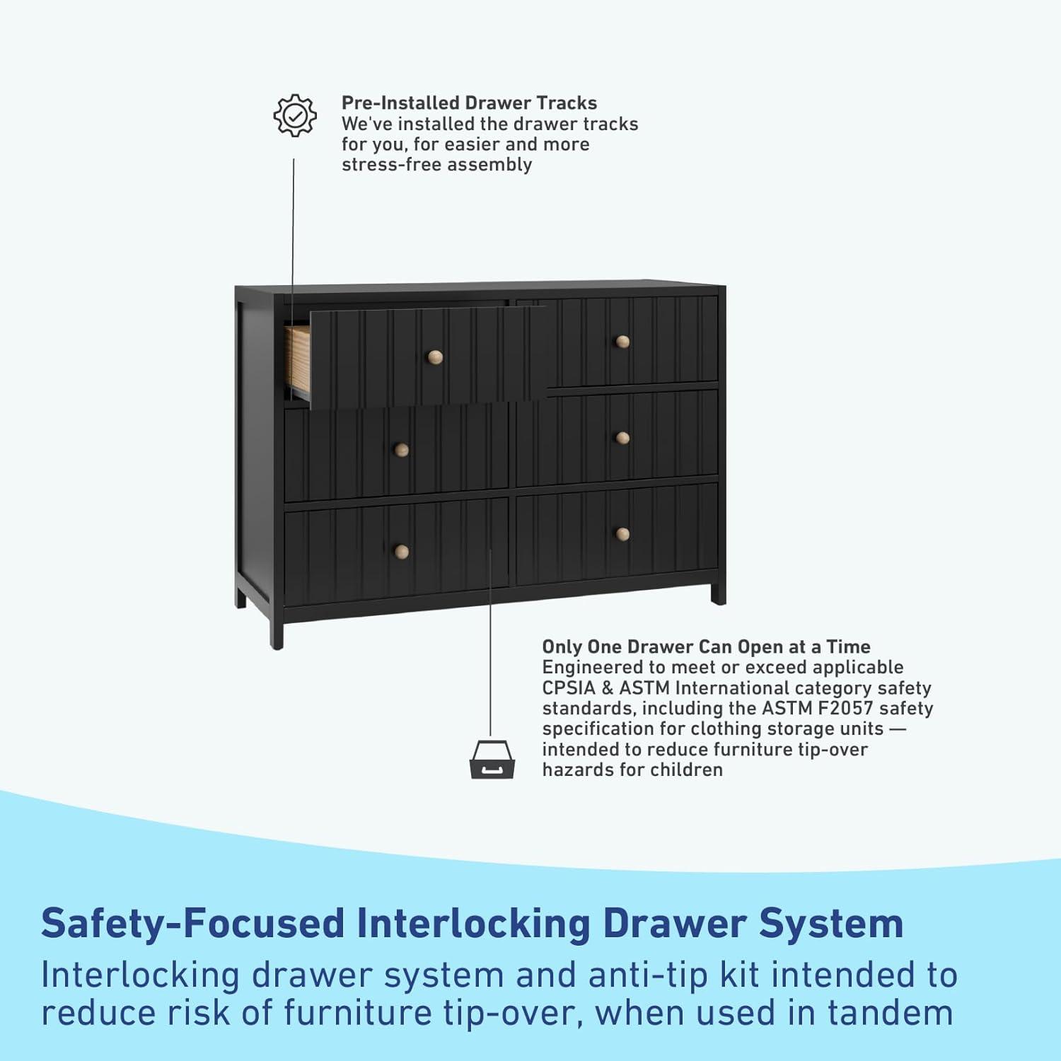imageGraco Teddi 6 Drawer Double Dresser Olive GREENGUARD Gold Certified Interlocking Drawer System PreInstalled Drawer Tracks Includes Two Sets of Knobs for PersonalizationBlack