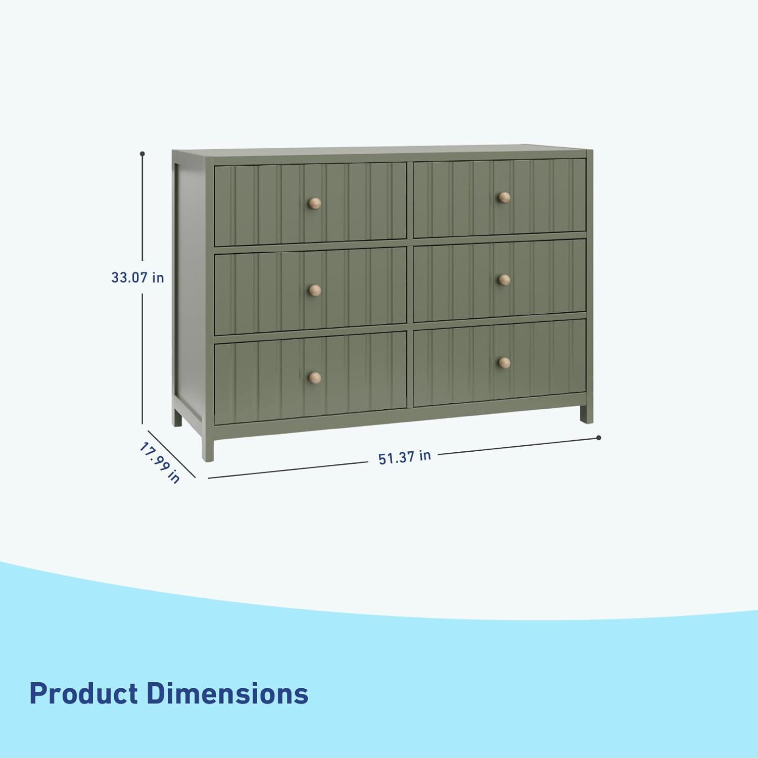 imageGraco Teddi 6 Drawer Double Dresser Olive GREENGUARD Gold Certified Interlocking Drawer System PreInstalled Drawer Tracks Includes Two Sets of Knobs for PersonalizationOlive