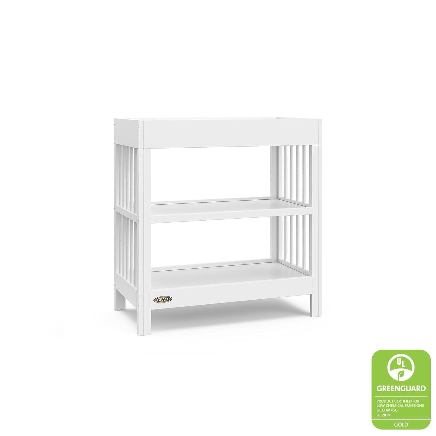 imageGraco Teddi Changing Table with WaterResistant Changing Pad Driftwood GREENGUARD Gold Certified Includes Bonus WaterResistant Changing Pad with Safety Strap 2 Shelves EasytoMatchWhite