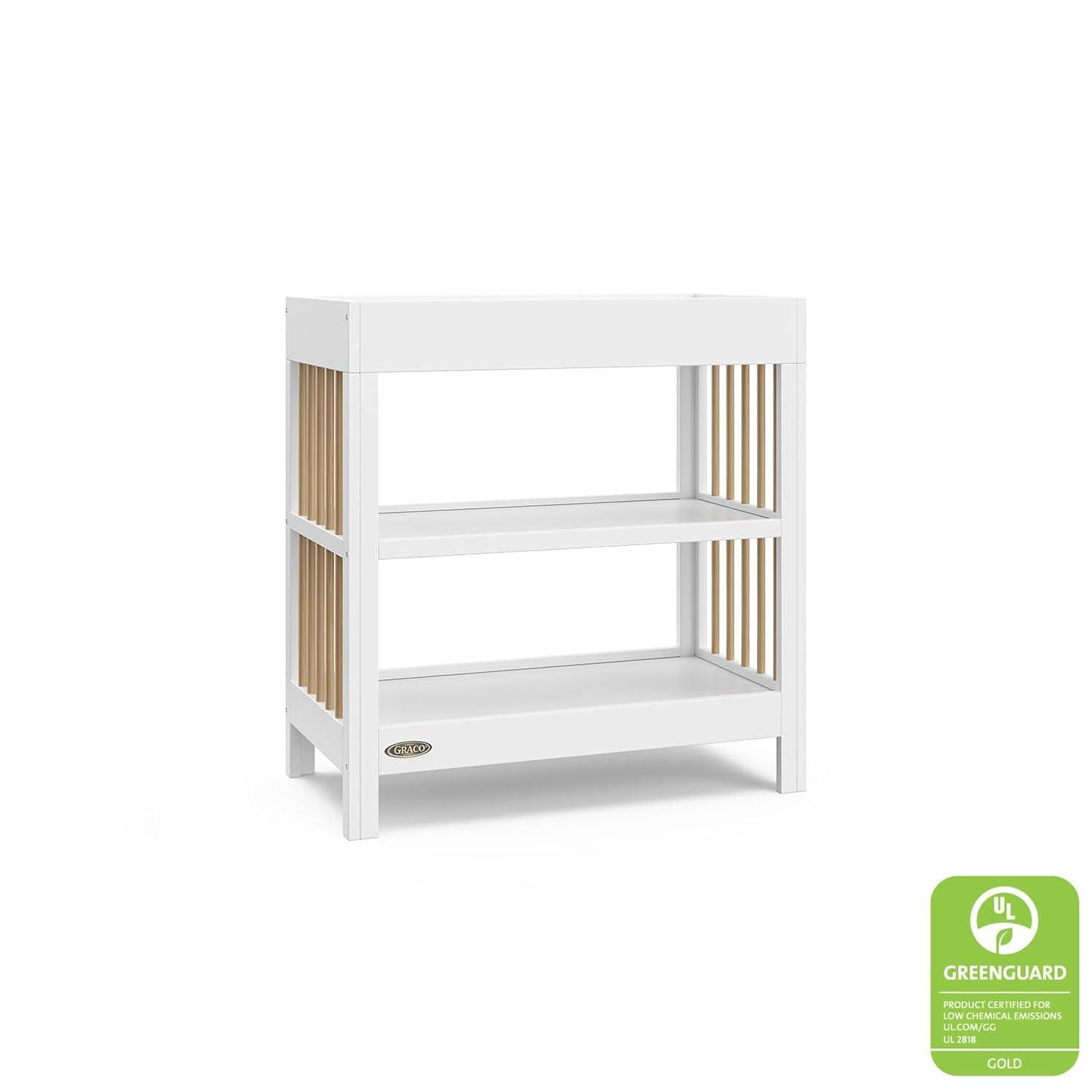 imageGraco Teddi Changing Table with WaterResistant Changing Pad Driftwood GREENGUARD Gold Certified Includes Bonus WaterResistant Changing Pad with Safety Strap 2 Shelves EasytoMatchWhiteDriftwood