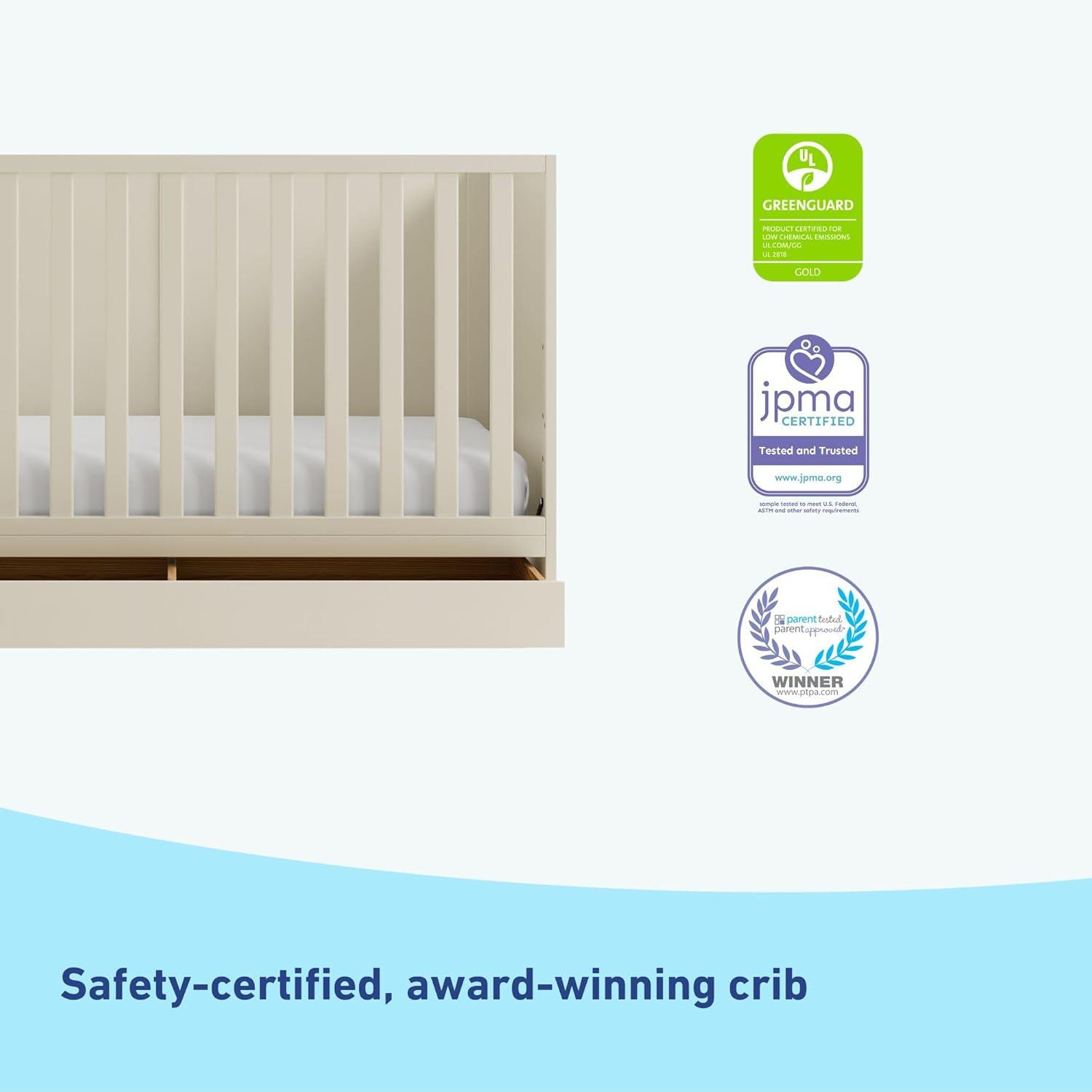 imageGraco Theo 3in1 Convertible Baby Crib White GREENGUARD Gold Certified Converts to Toddler Bed ampamp Daybed Fits Standard FullSize Baby Crib Mattress 4 Adjustable Mattress HeightsFrosted Oat