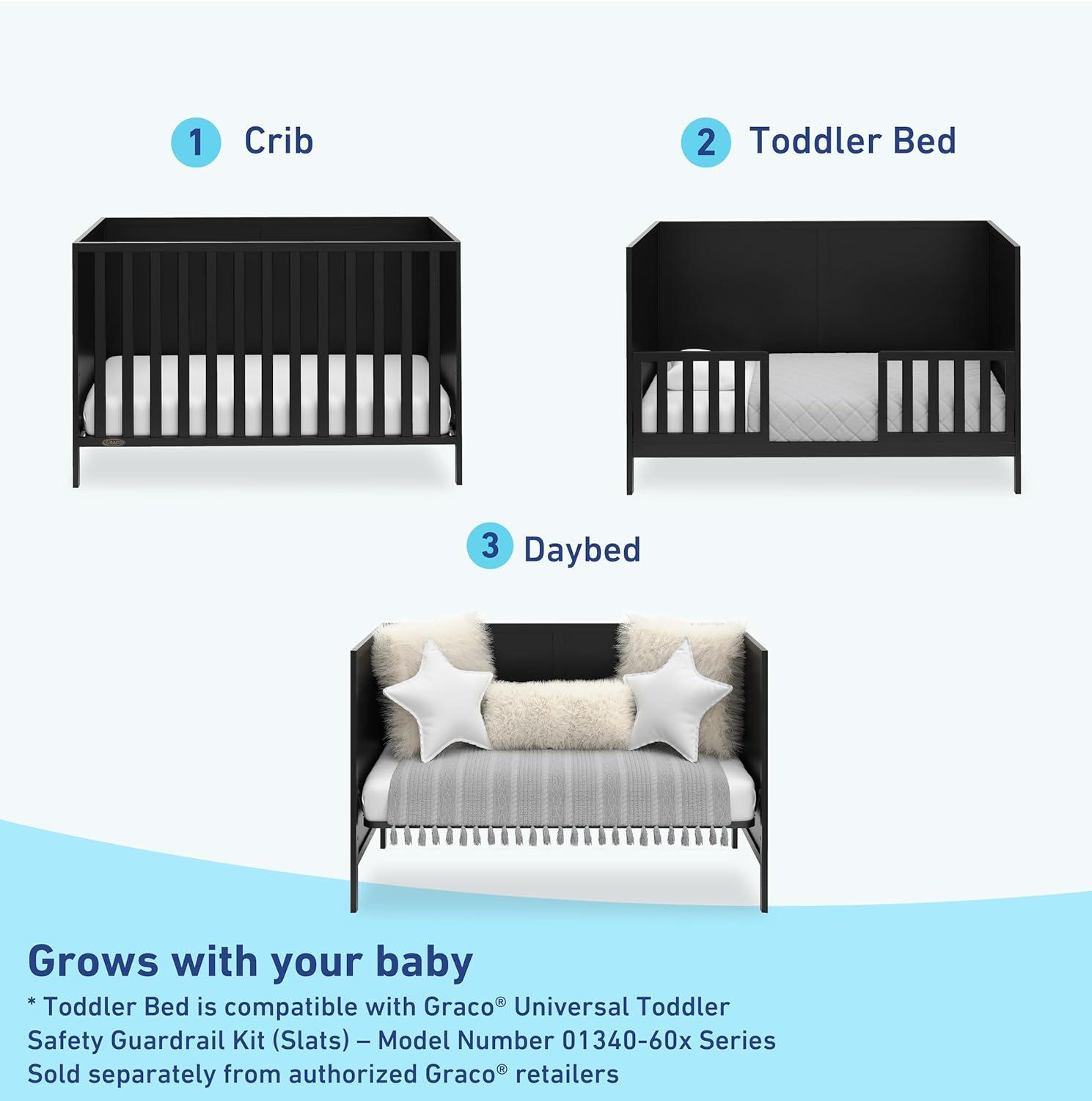 imageGraco Theo 3in1 Convertible Baby Crib White GREENGUARD Gold Certified Converts to Toddler Bed ampamp Daybed Fits Standard FullSize Baby Crib Mattress 4 Adjustable Mattress HeightsBlack