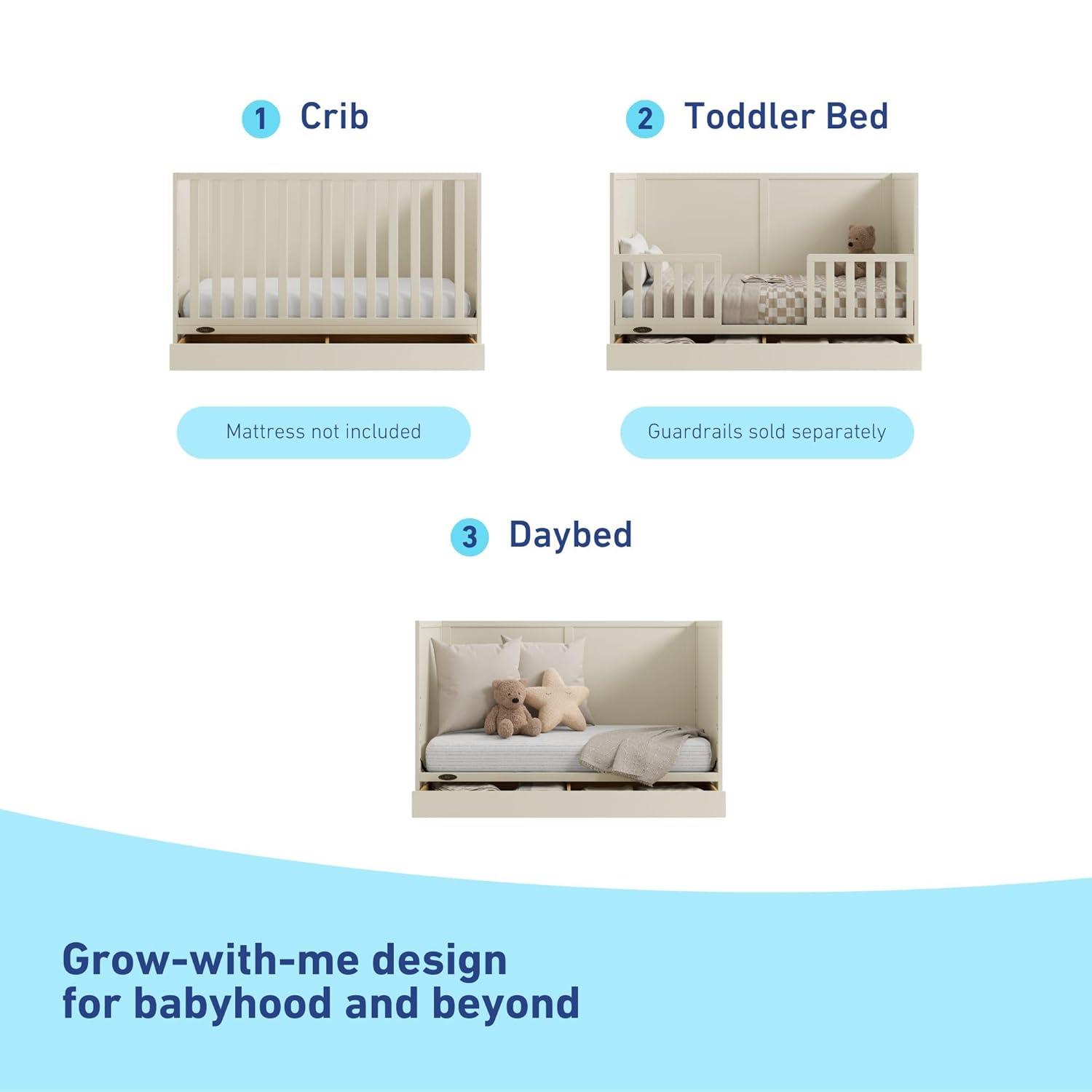 imageGraco Theo 3in1 Convertible Baby Crib White GREENGUARD Gold Certified Converts to Toddler Bed ampamp Daybed Fits Standard FullSize Baby Crib Mattress 4 Adjustable Mattress HeightsFrosted Oat