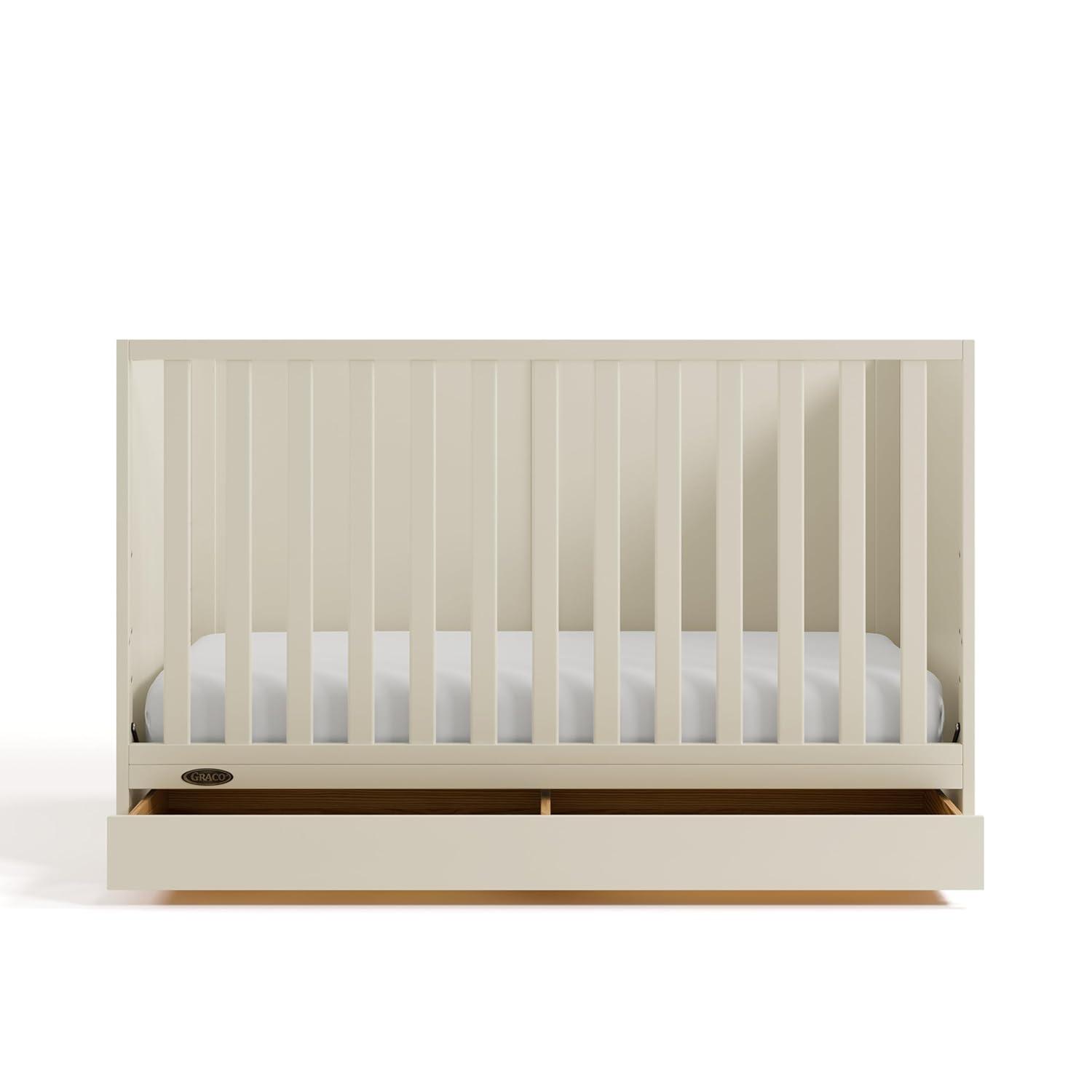 imageGraco Theo 3in1 Convertible Baby Crib White GREENGUARD Gold Certified Converts to Toddler Bed ampamp Daybed Fits Standard FullSize Baby Crib Mattress 4 Adjustable Mattress HeightsFrosted Oat