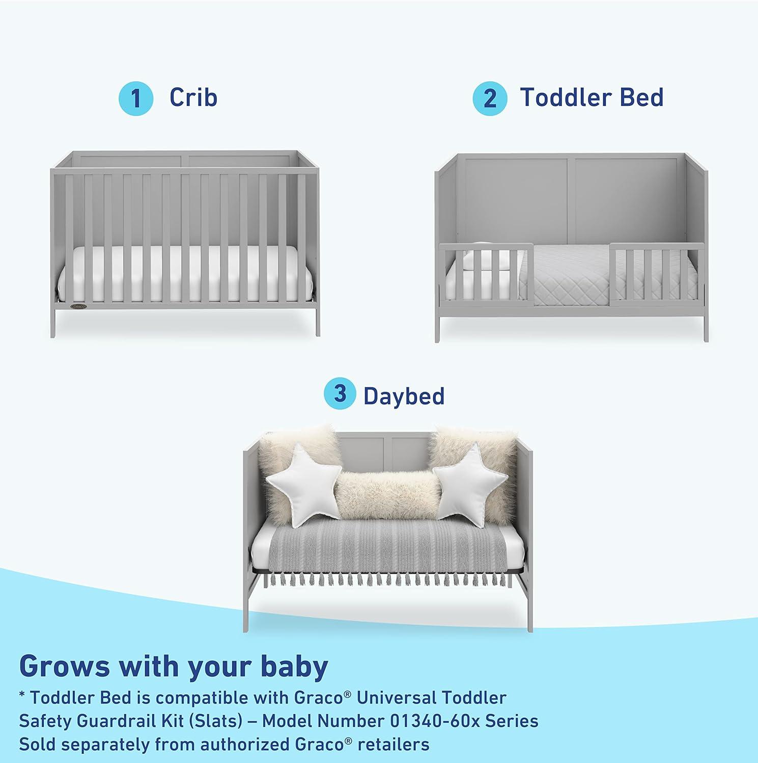 imageGraco Theo 3in1 Convertible Baby Crib White GREENGUARD Gold Certified Converts to Toddler Bed ampamp Daybed Fits Standard FullSize Baby Crib Mattress 4 Adjustable Mattress HeightsPebble Gray