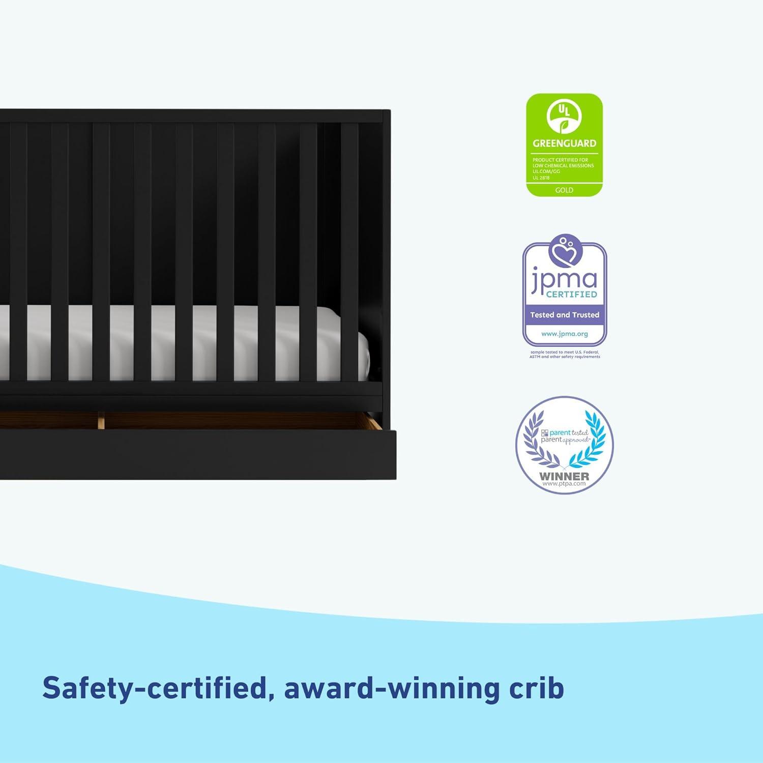 imageGraco Theo 3in1 Convertible Baby Crib White GREENGUARD Gold Certified Converts to Toddler Bed ampamp Daybed Fits Standard FullSize Baby Crib Mattress 4 Adjustable Mattress HeightsBlack