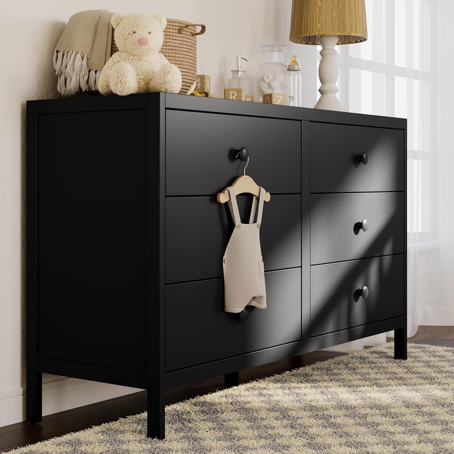 imageGraco Theo 6 Drawer Dresser White GREENGUARD Gold Certified Interlocking Drawer System Dresser Drawer Organizer for Nursery ampamp Kids BedroomBlack