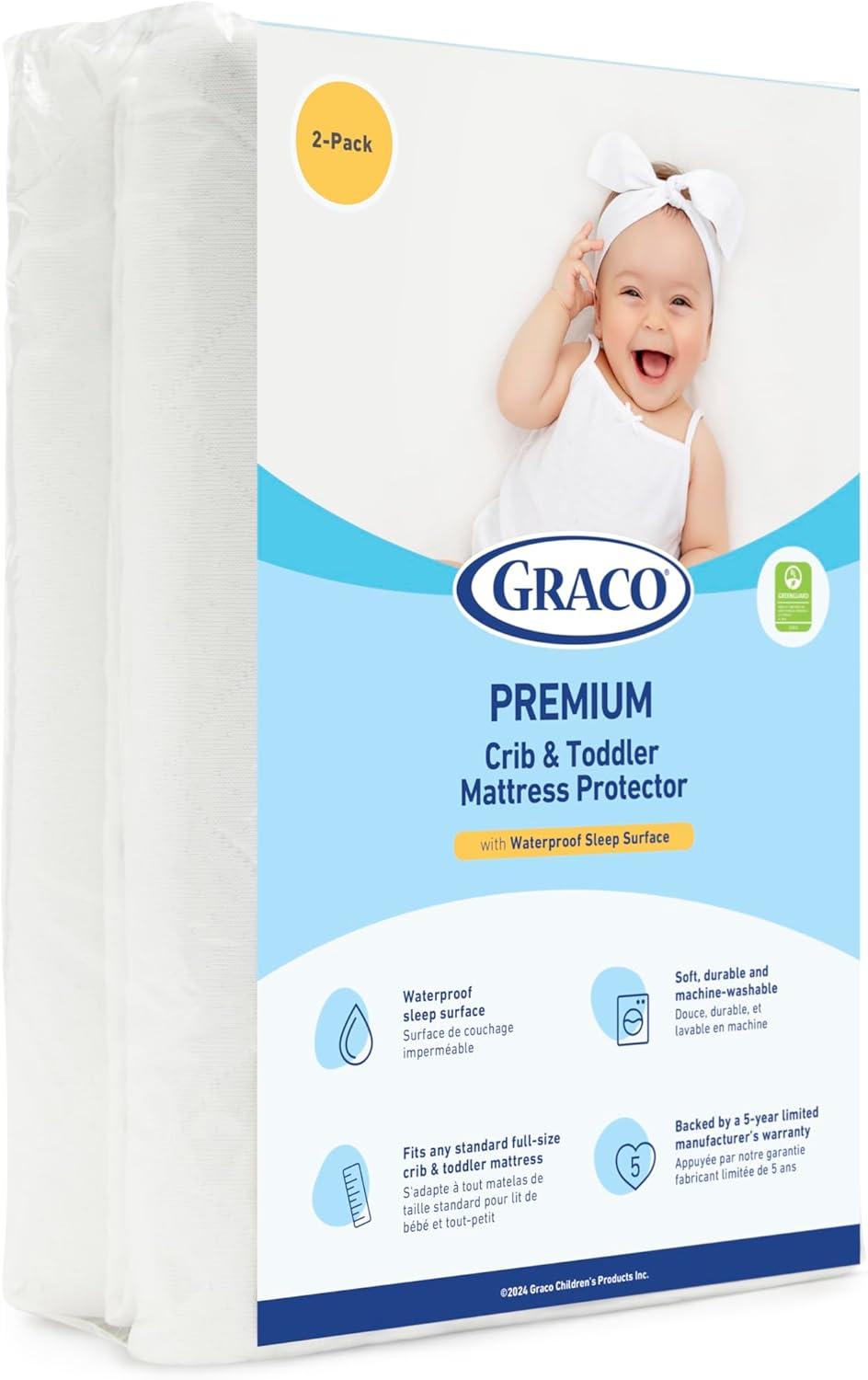 imageGraco Ultra 2in1 Premium Dual Sided Crib ampamp Toddler Mattress GREENGUARD Gold CertiPURUS Certified Foam Machine Washable Cover with 100 Waterproof Surface Fits Standard Crib ampamp Toddler BedsMattress and Protector 2PK