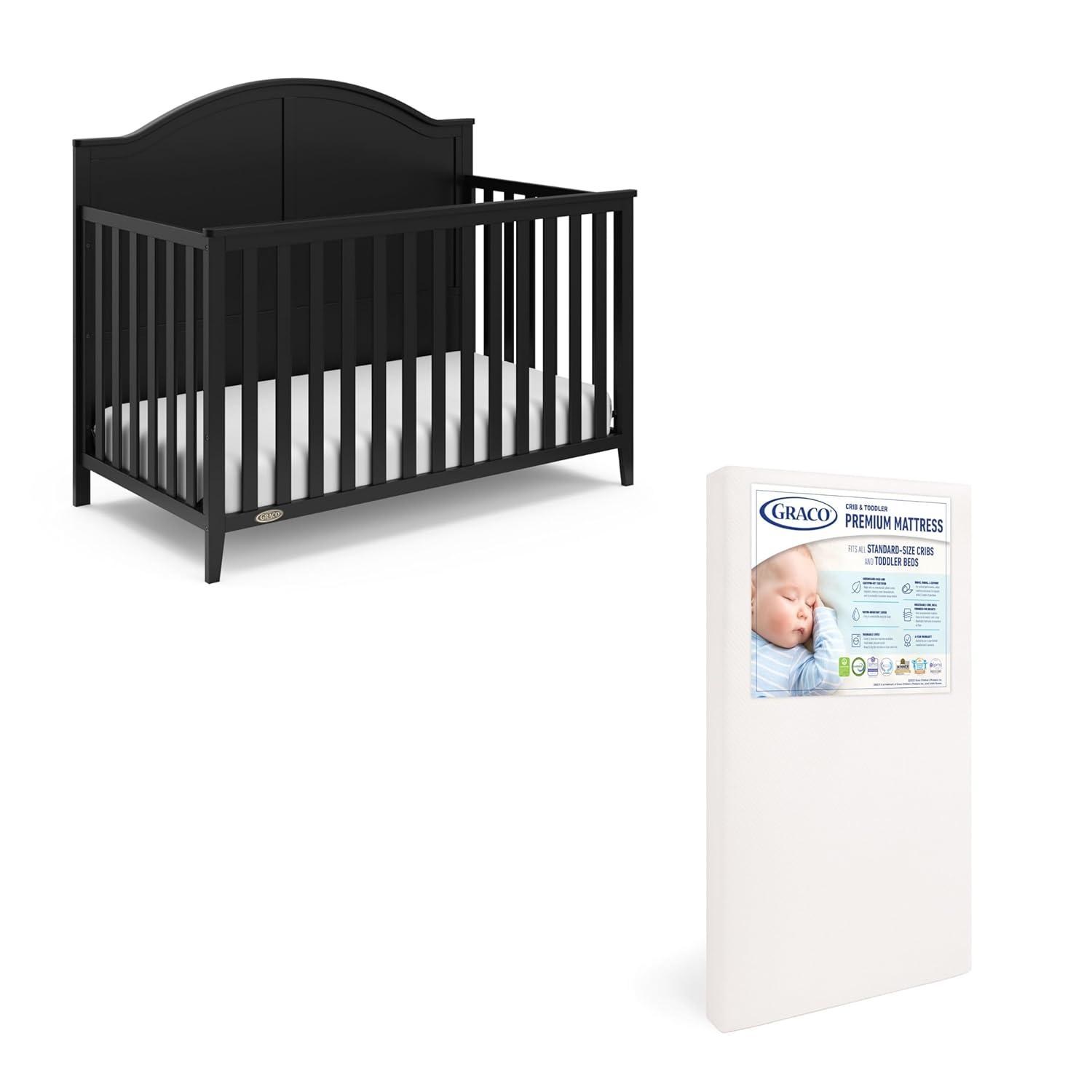 imageGraco Wilfred 5in1 Convertible Crib Black GREENGUARD Gold Certified Converts to Toddler Bed and FullSize Bed Fits Standard FullSize Crib Mattress Adjustable Mattress Support BaseBlack
