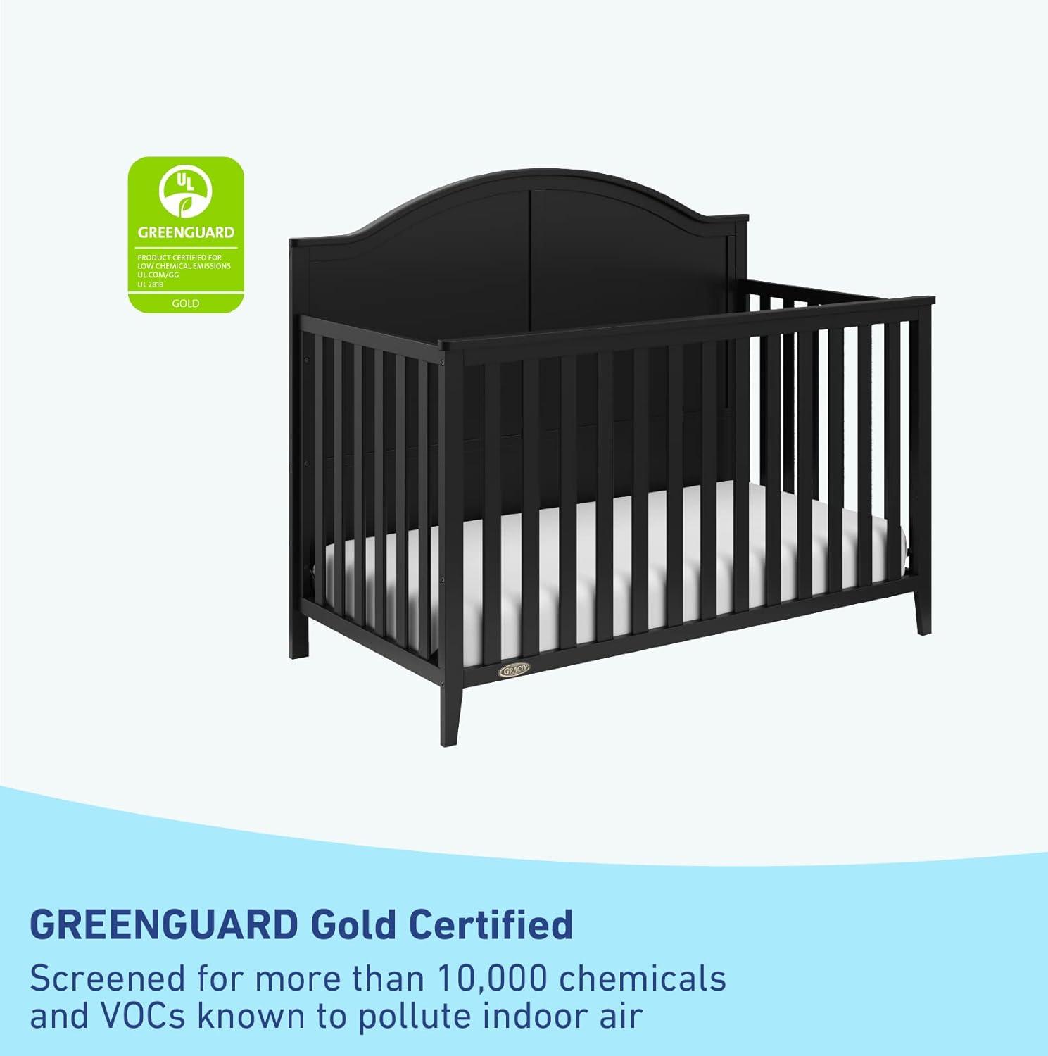 imageGraco Wilfred 5in1 Convertible Crib Black GREENGUARD Gold Certified Converts to Toddler Bed and FullSize Bed Fits Standard FullSize Crib Mattress Adjustable Mattress Support BaseBlack