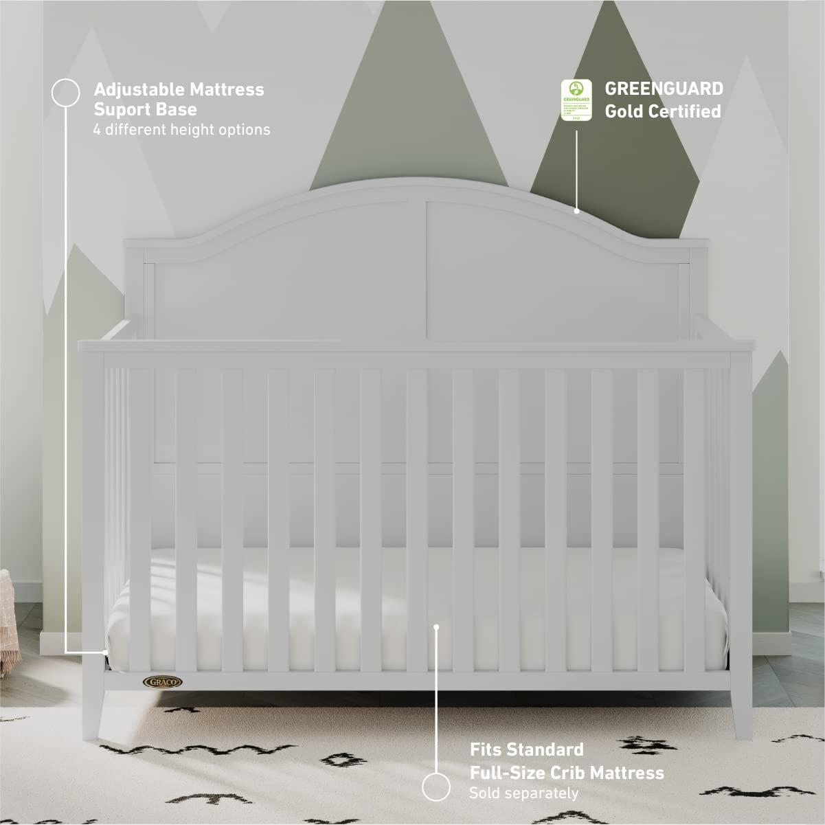 imageGraco Wilfred 5in1 Convertible Crib Black GREENGUARD Gold Certified Converts to Toddler Bed and FullSize Bed Fits Standard FullSize Crib Mattress Adjustable Mattress Support BaseWhite