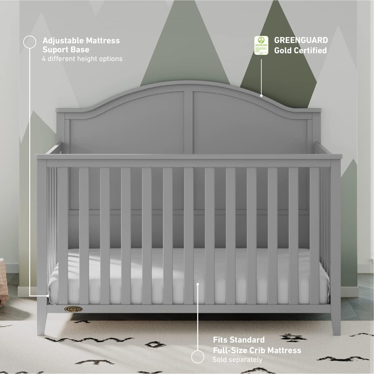 imageGraco Wilfred 5in1 Convertible Crib Black GREENGUARD Gold Certified Converts to Toddler Bed and FullSize Bed Fits Standard FullSize Crib Mattress Adjustable Mattress Support BasePebble Gray