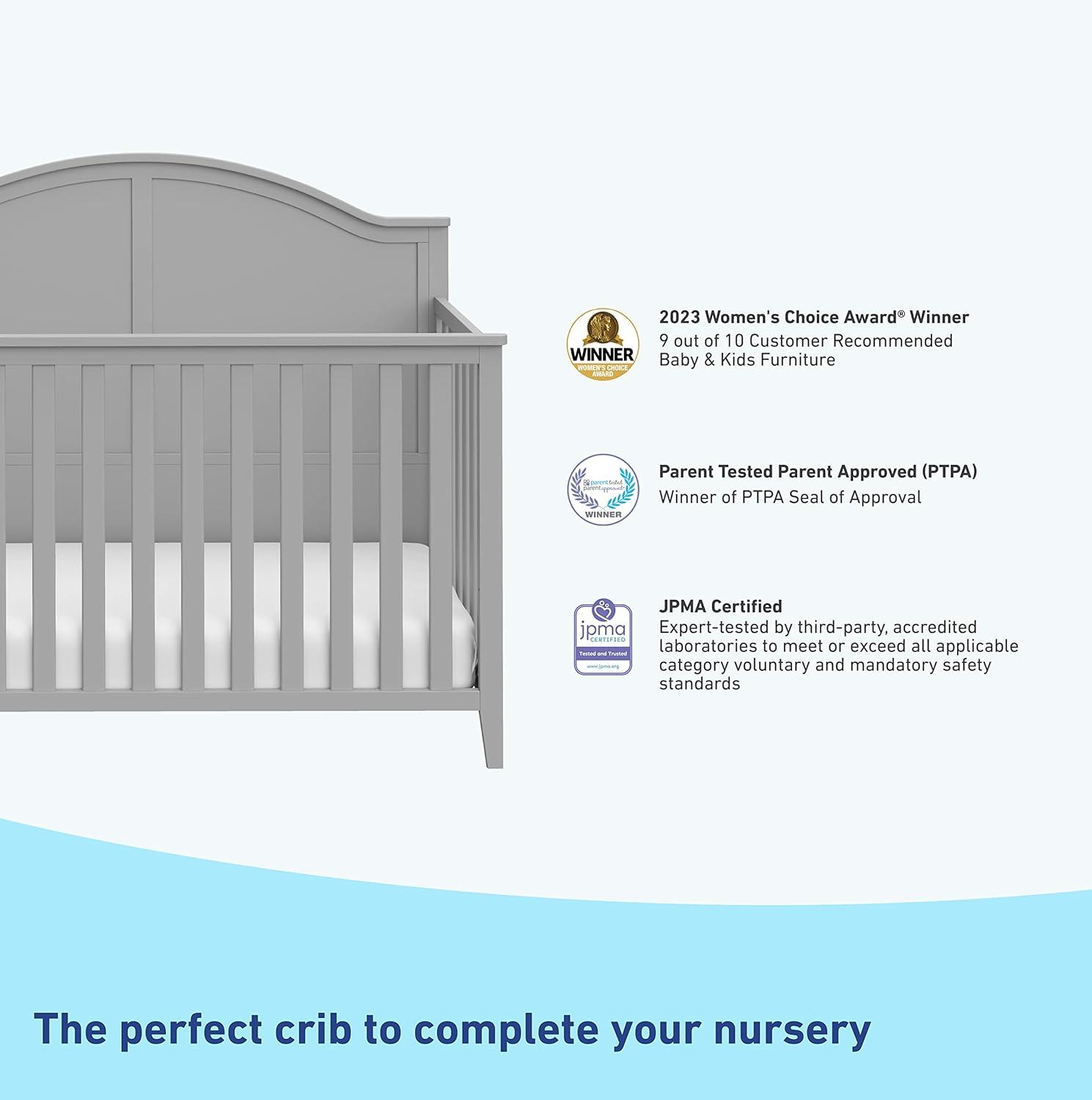 imageGraco Wilfred 5in1 Convertible Crib Black GREENGUARD Gold Certified Converts to Toddler Bed and FullSize Bed Fits Standard FullSize Crib Mattress Adjustable Mattress Support BasePebble Gray