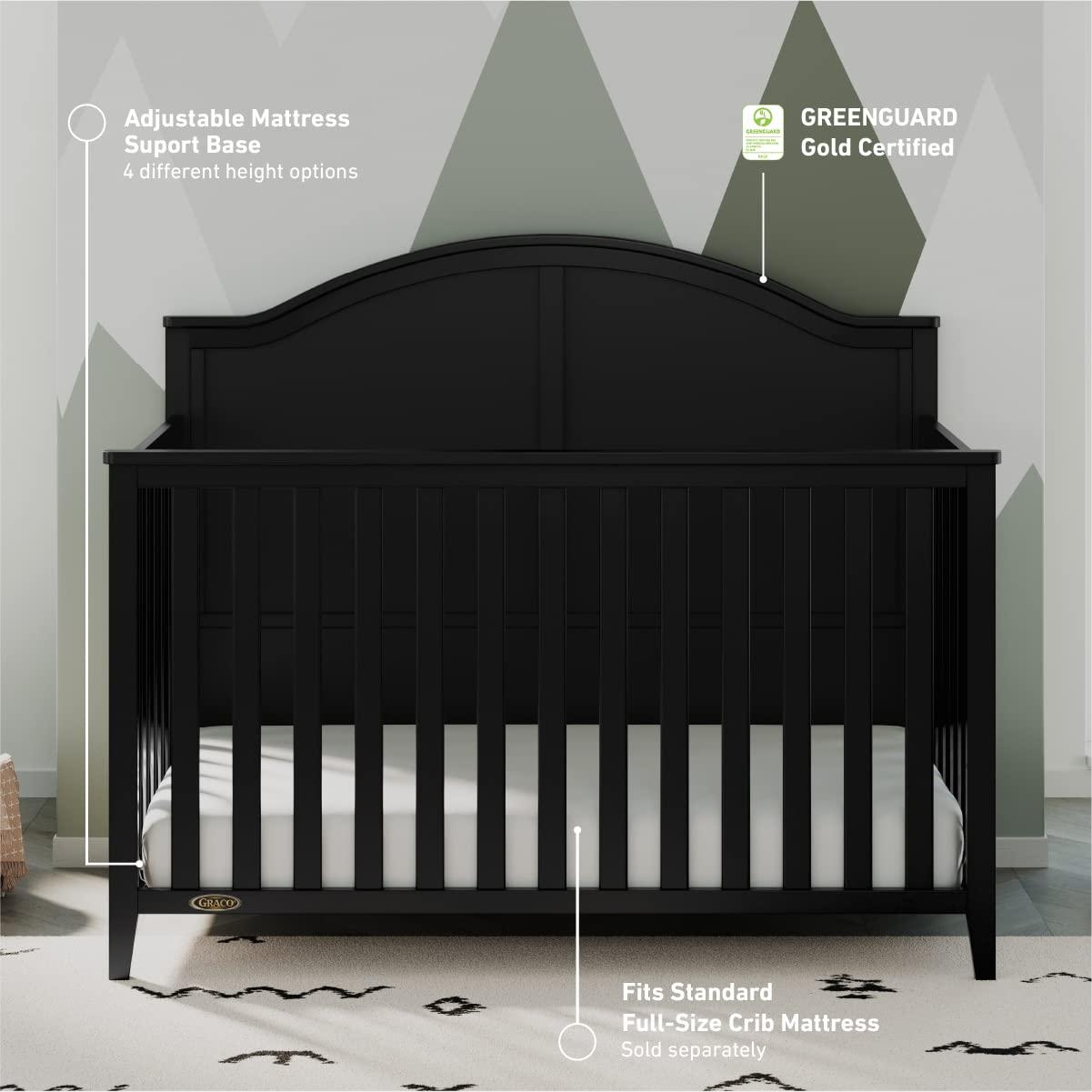 imageGraco Wilfred 5in1 Convertible Crib Black GREENGUARD Gold Certified Converts to Toddler Bed and FullSize Bed Fits Standard FullSize Crib Mattress Adjustable Mattress Support BaseBlack