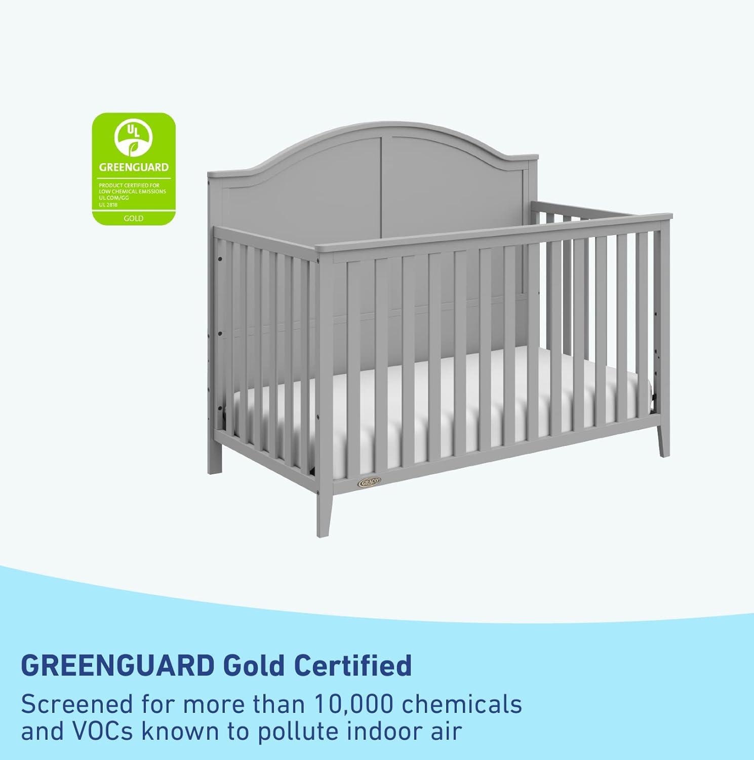 imageGraco Wilfred 5in1 Convertible Crib Black GREENGUARD Gold Certified Converts to Toddler Bed and FullSize Bed Fits Standard FullSize Crib Mattress Adjustable Mattress Support BasePebble Gray