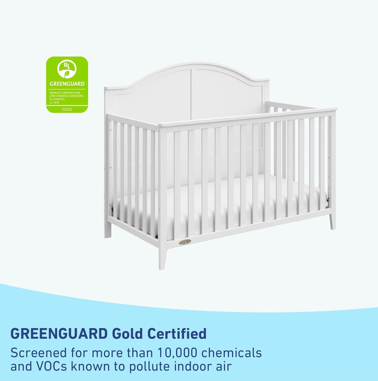 imageGraco Wilfred 5in1 Convertible Crib Black GREENGUARD Gold Certified Converts to Toddler Bed and FullSize Bed Fits Standard FullSize Crib Mattress Adjustable Mattress Support BaseWhite