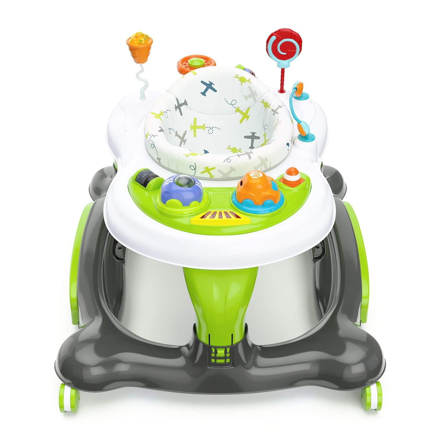 imageStorkcraft 3in1 Activity Walker and Rocker with Jumping Board Feeding Tray Interactive Toy Tray for Toddlers Infants BlueGrayGreen